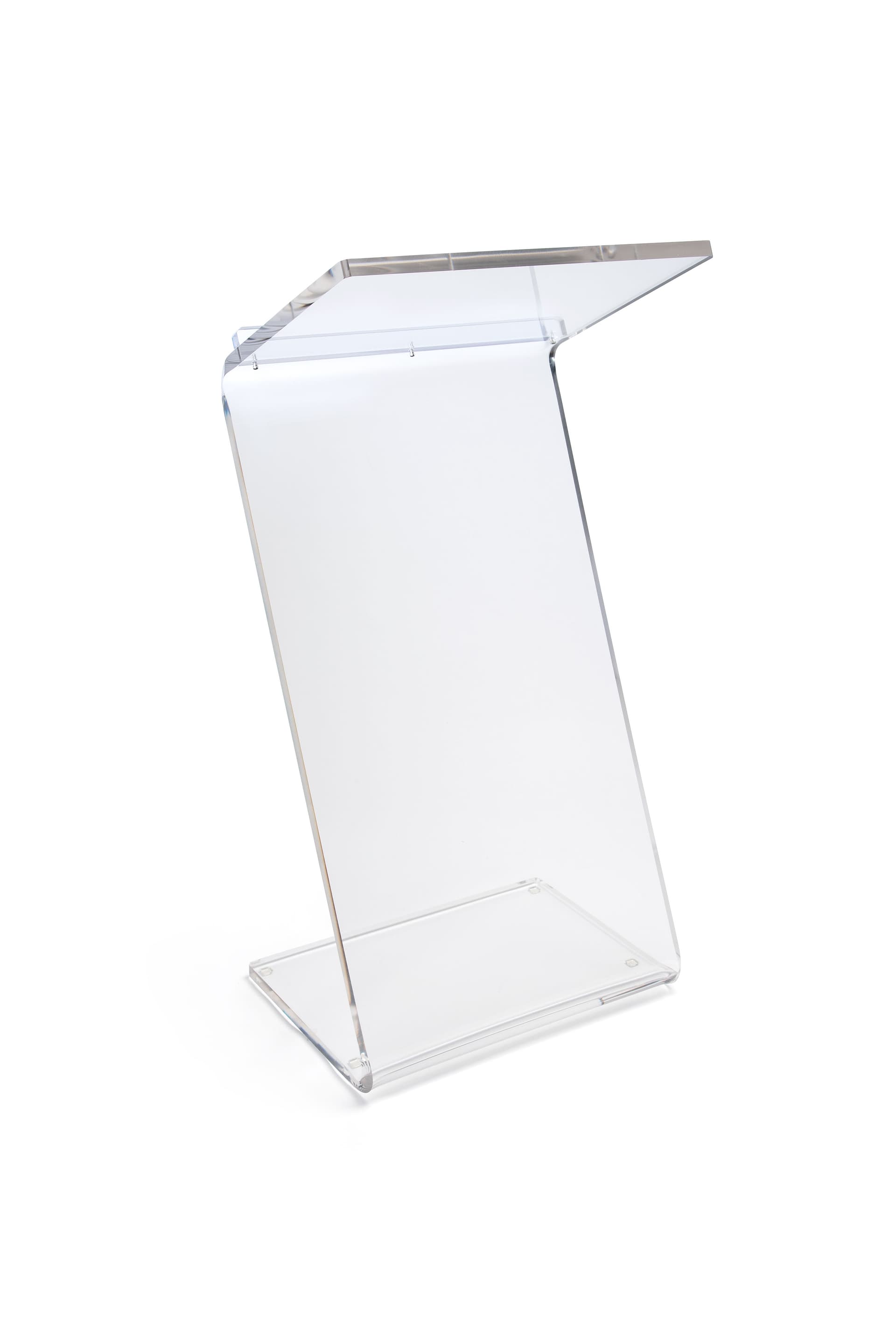 Side profile of clear acrylic Z shape podium 