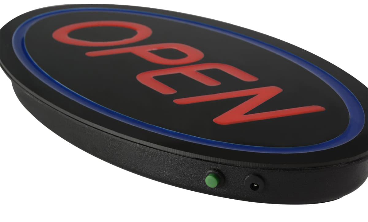 Oval LED Open Sign with Red & Blue Neon Lighting