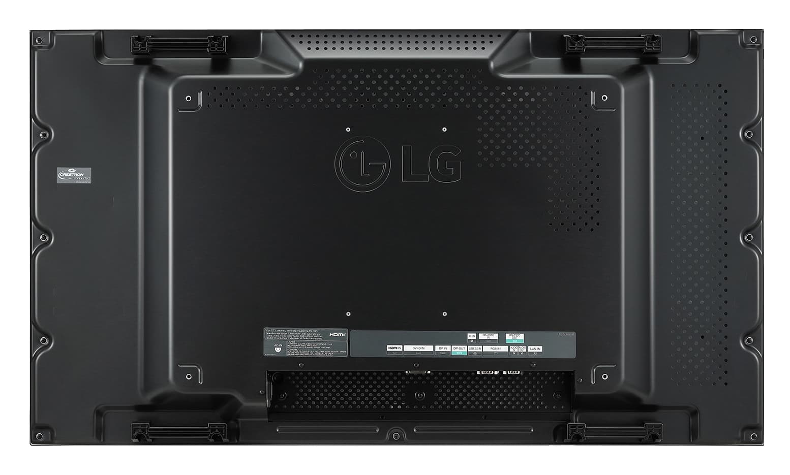 3x3 video wall showcasing the back of the unit where the VESA mounting holes and ports are located