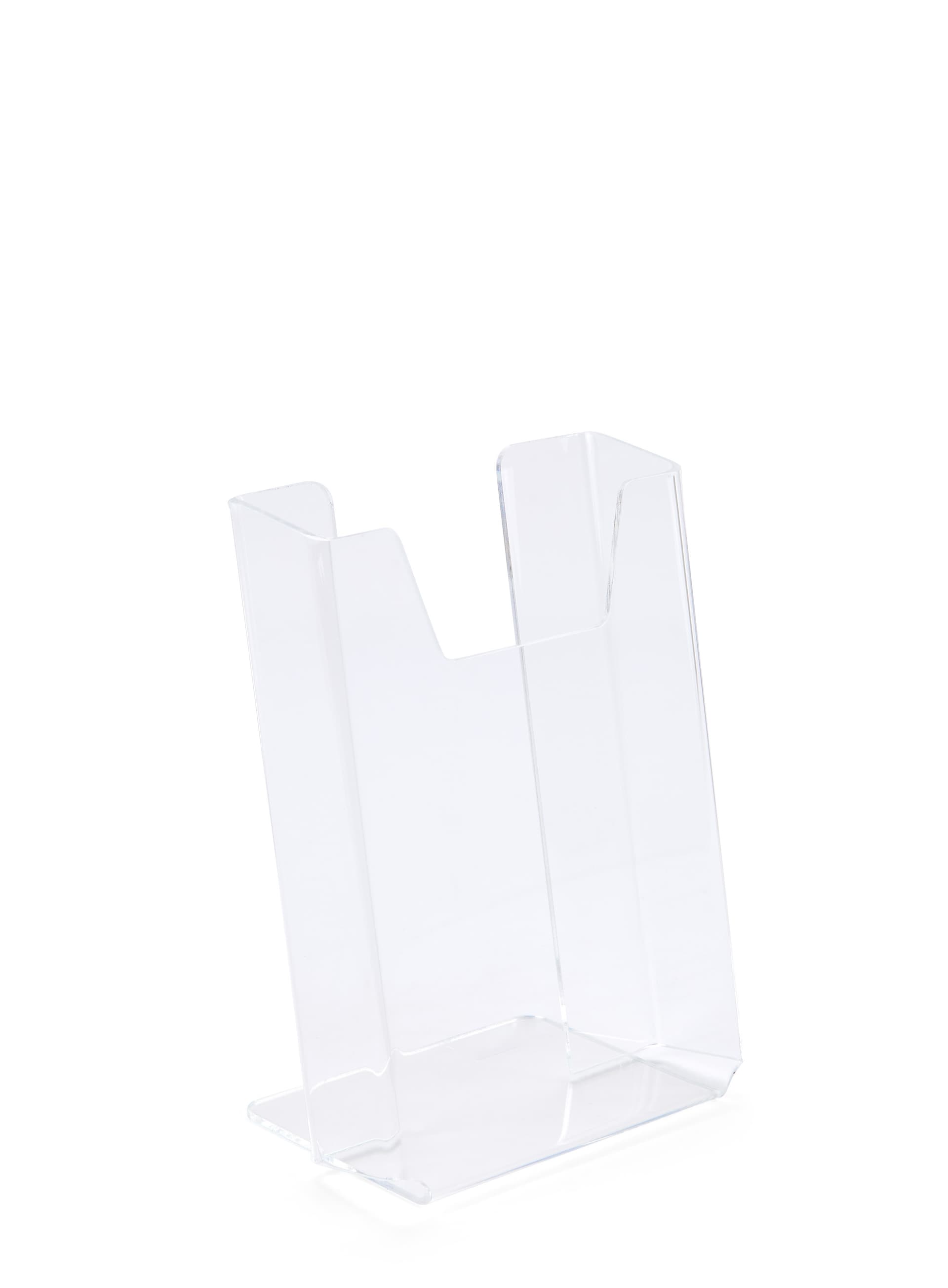 Transparent brochure holders with clear recycled acrylic