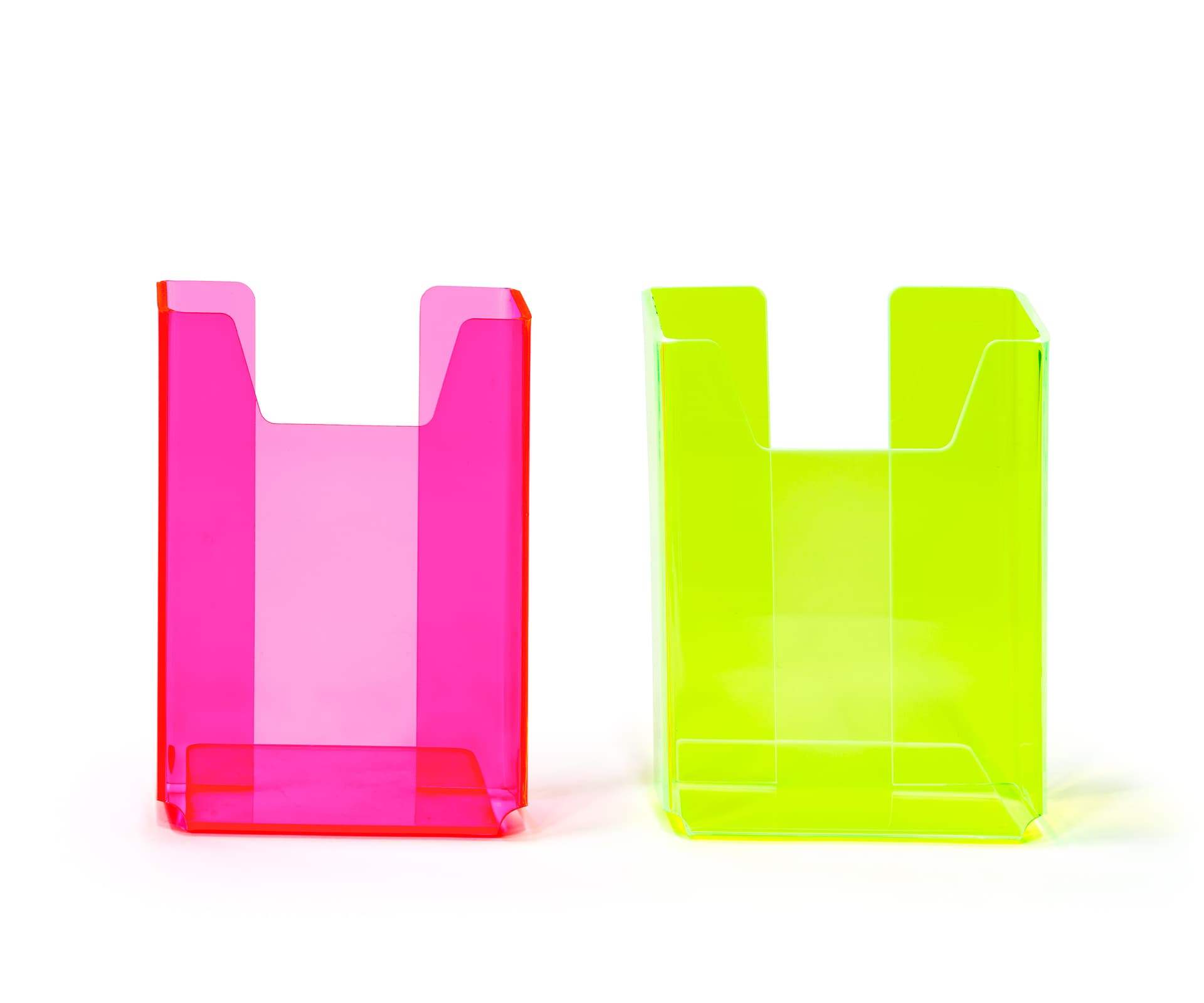 Custom pink trifold display stand for tabletops