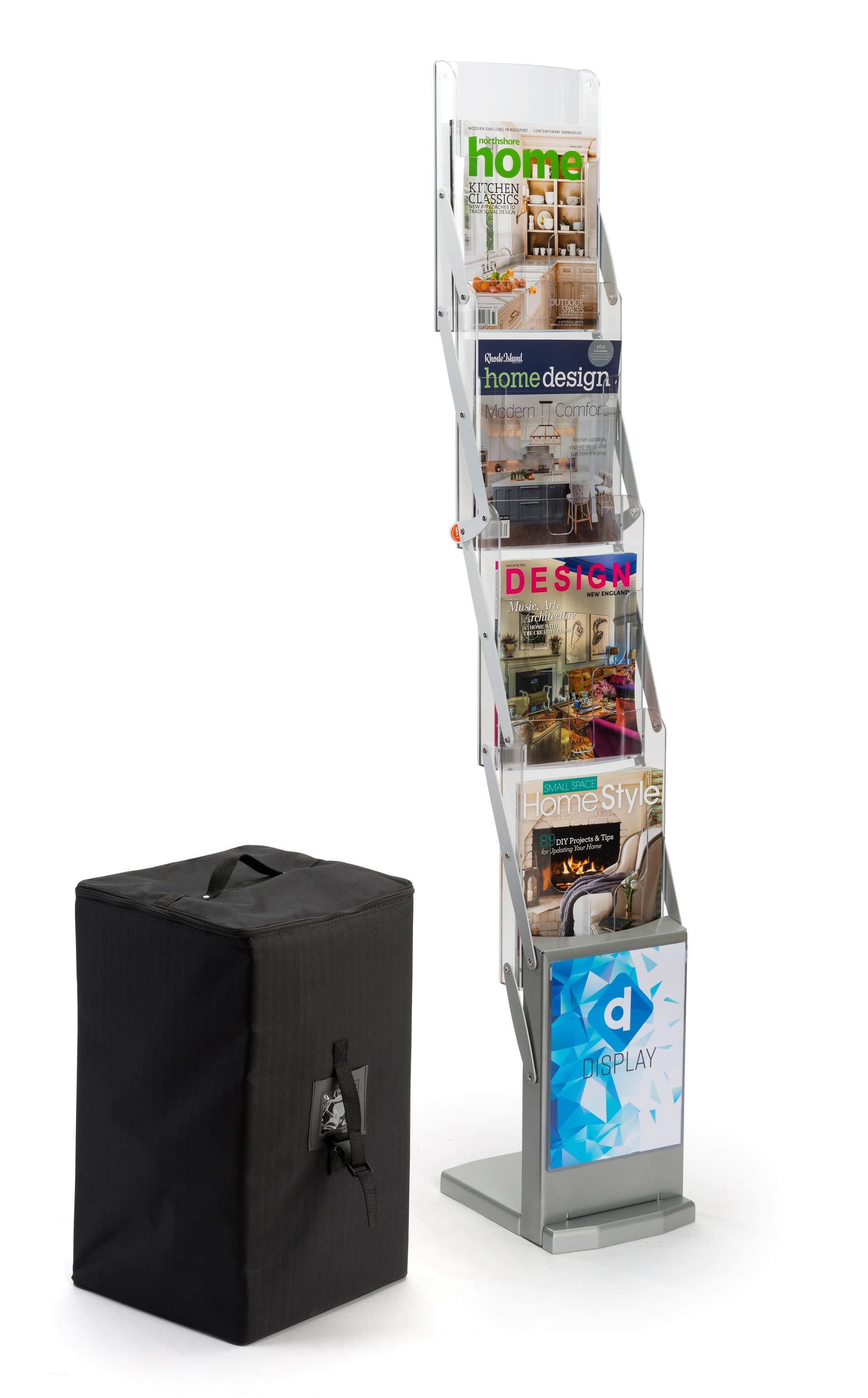 Zig zag magazine stand with carrying case