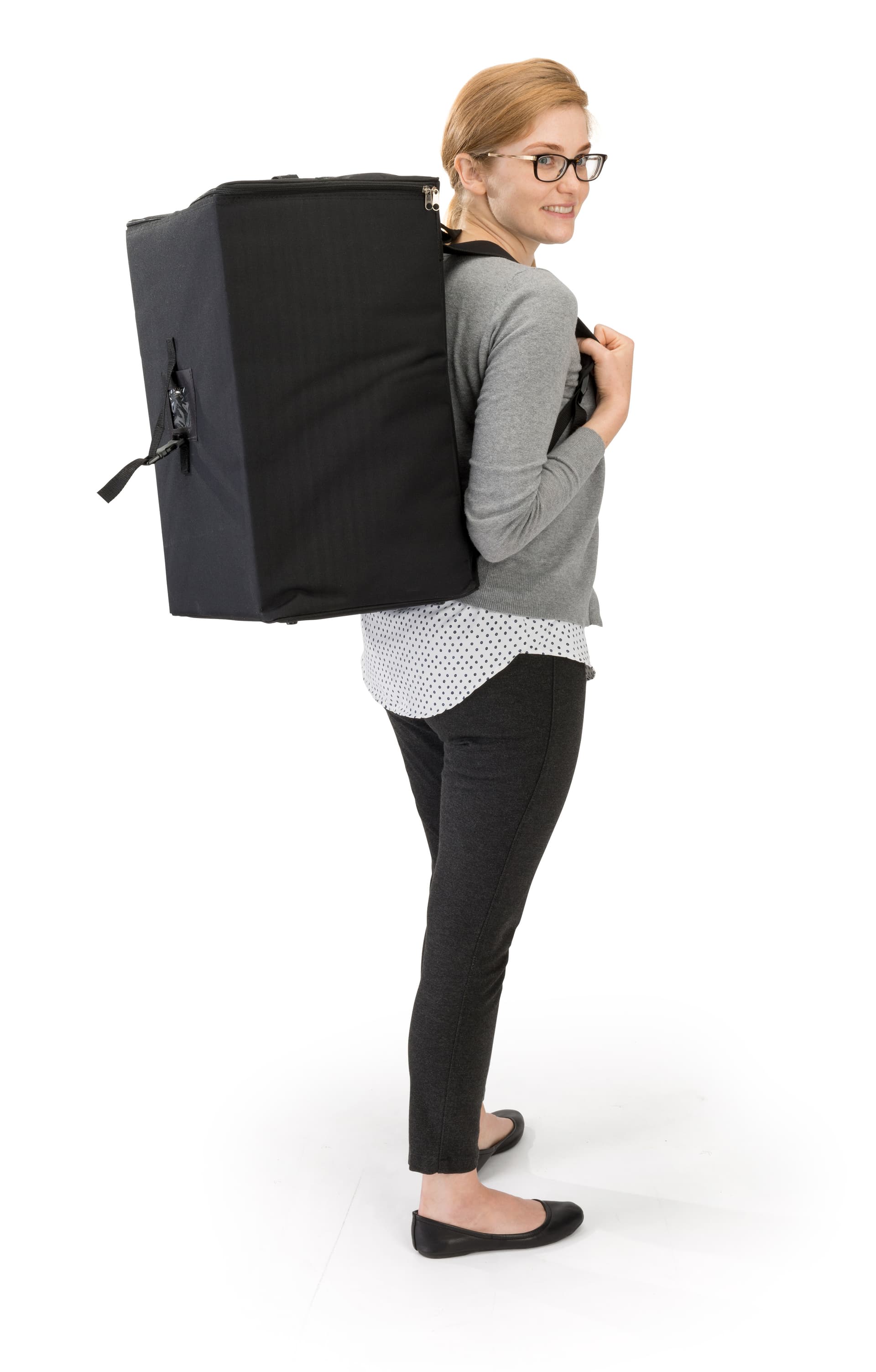 Zig zag magazine stand with backpack carrying case
