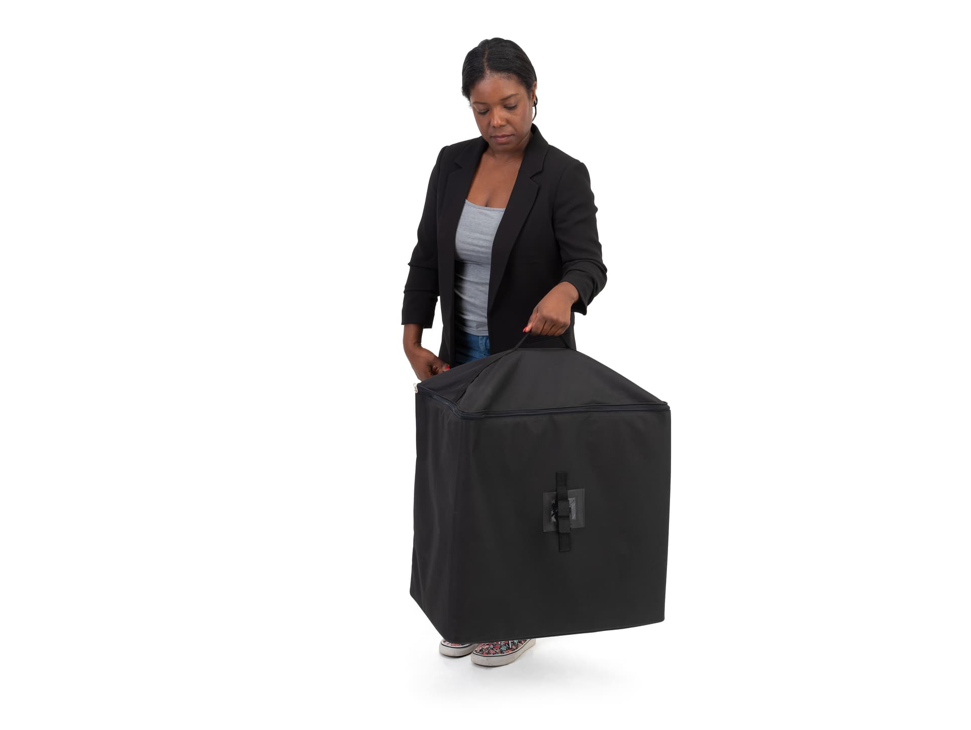 Portable literature stands with black carry bag included