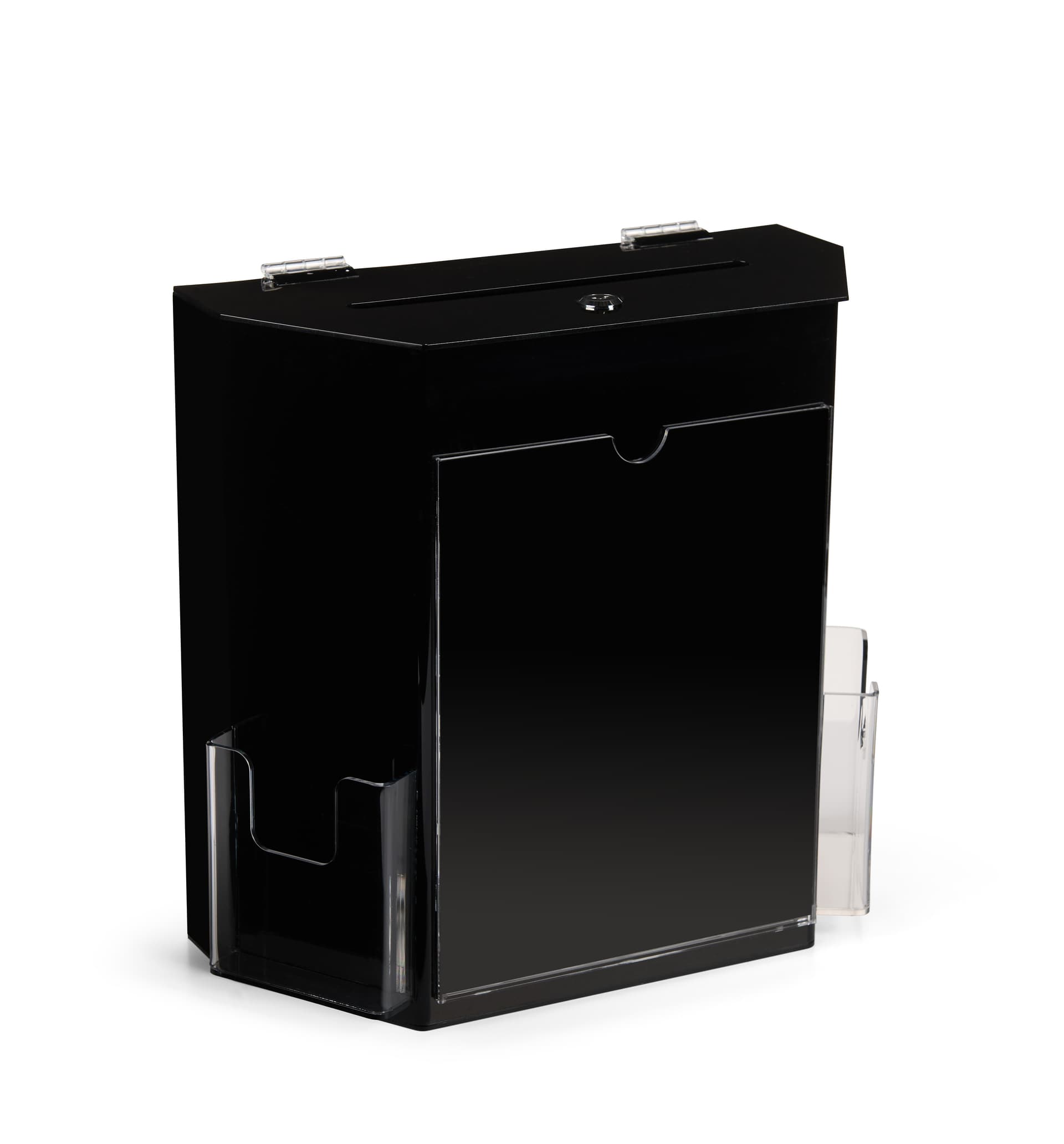 Black suggestion box with 2 pockets in black