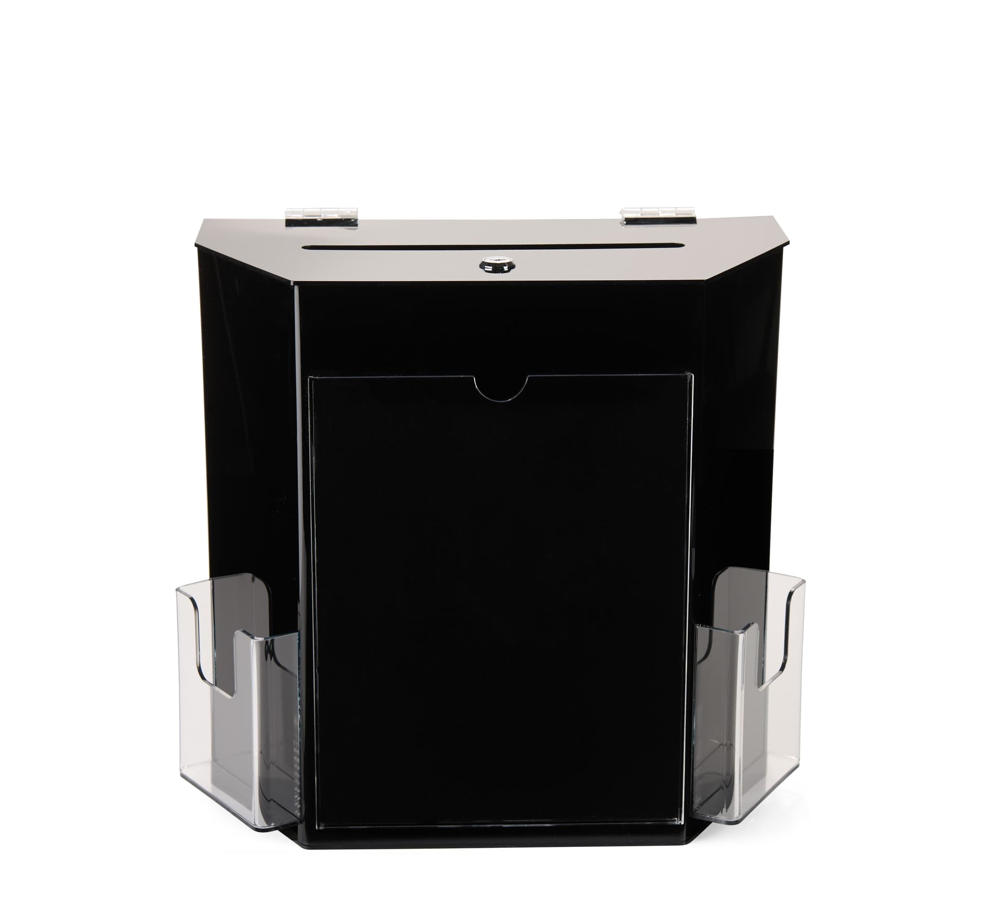 Black suggestion box with 2 pockets with hinged lid