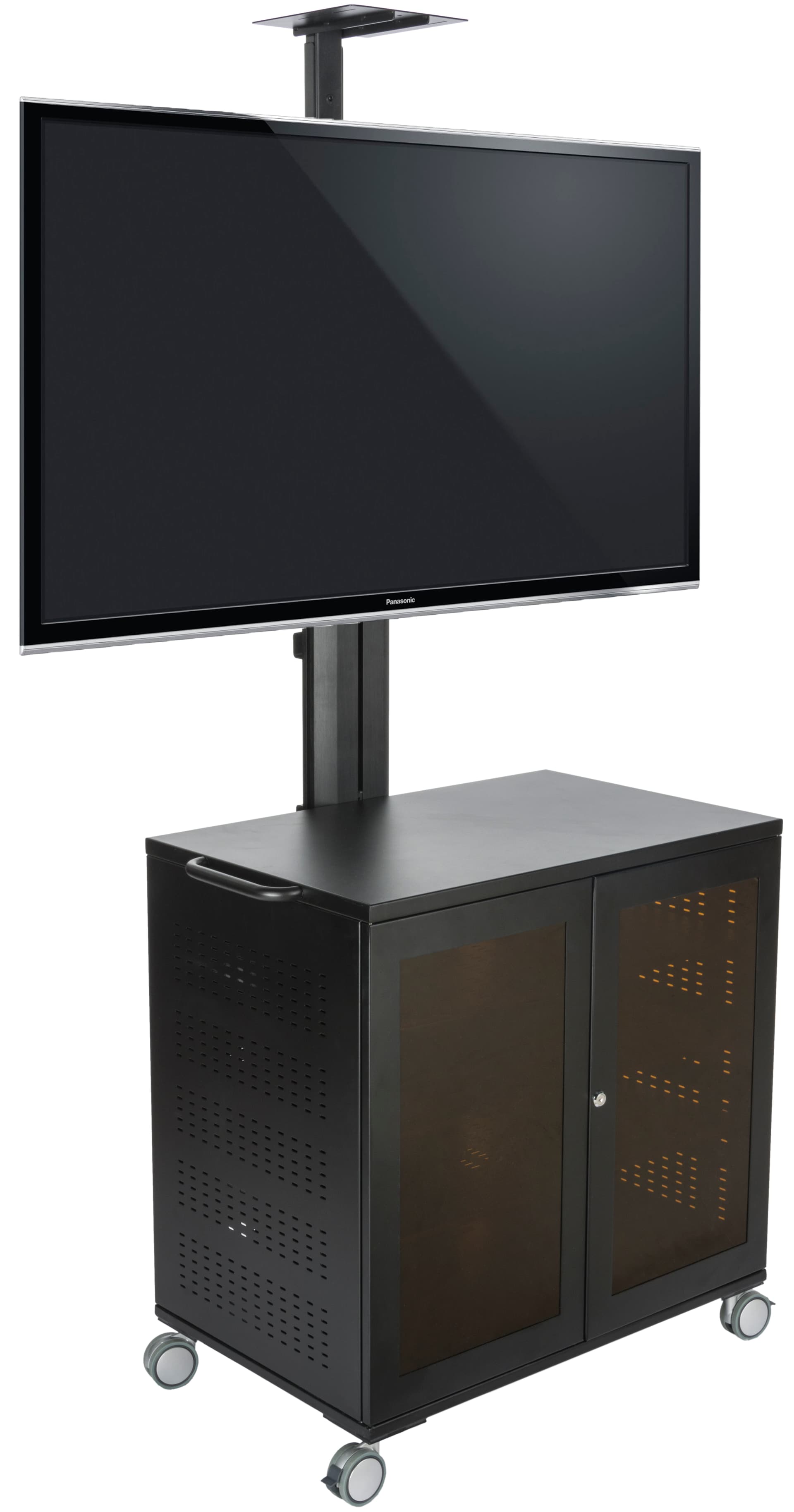 Floor Standing TV Cart With Power Management, Anodized Steel