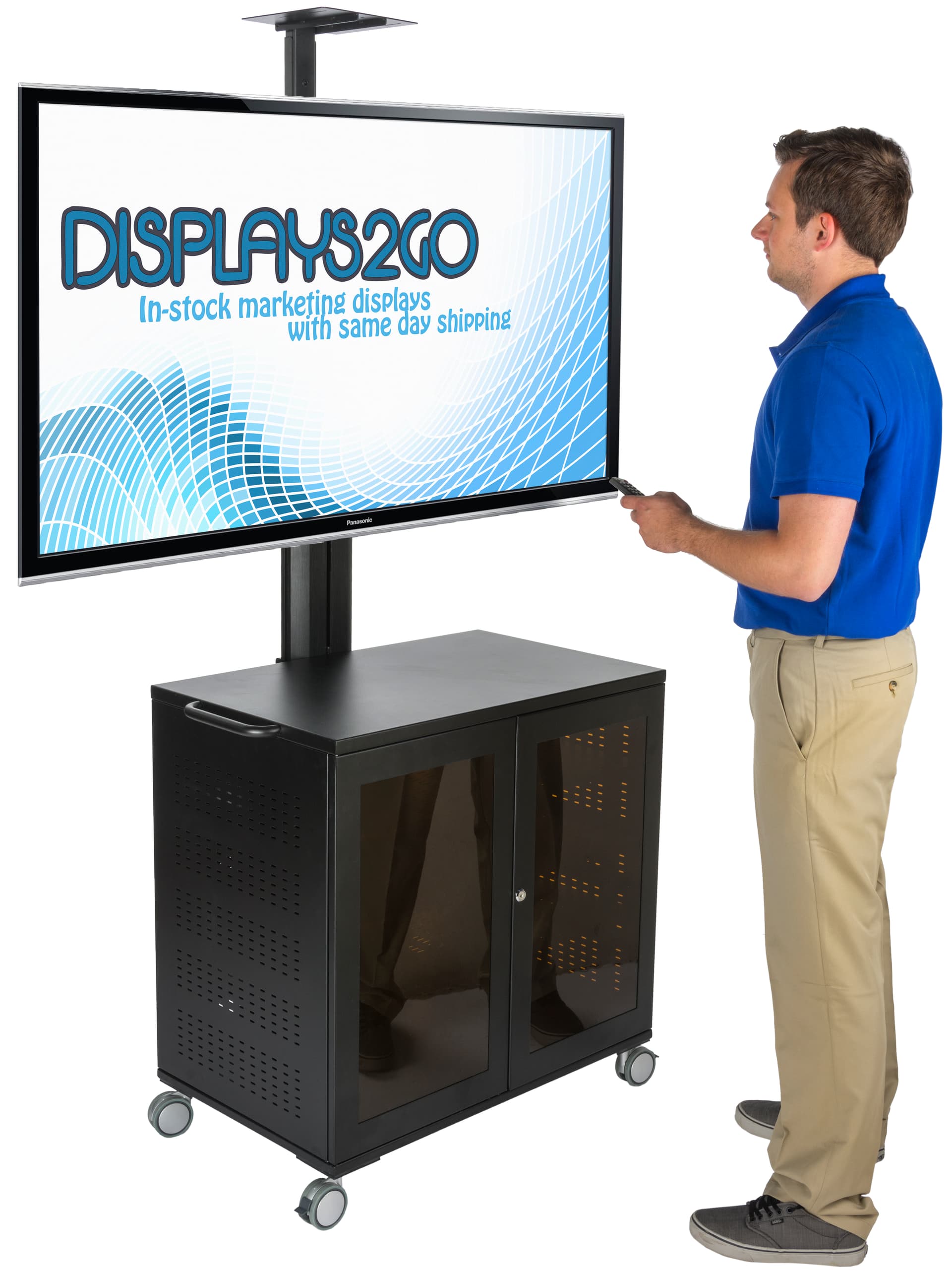Floor Standing TV Cart With Power Management, Height Adjustable Shelves