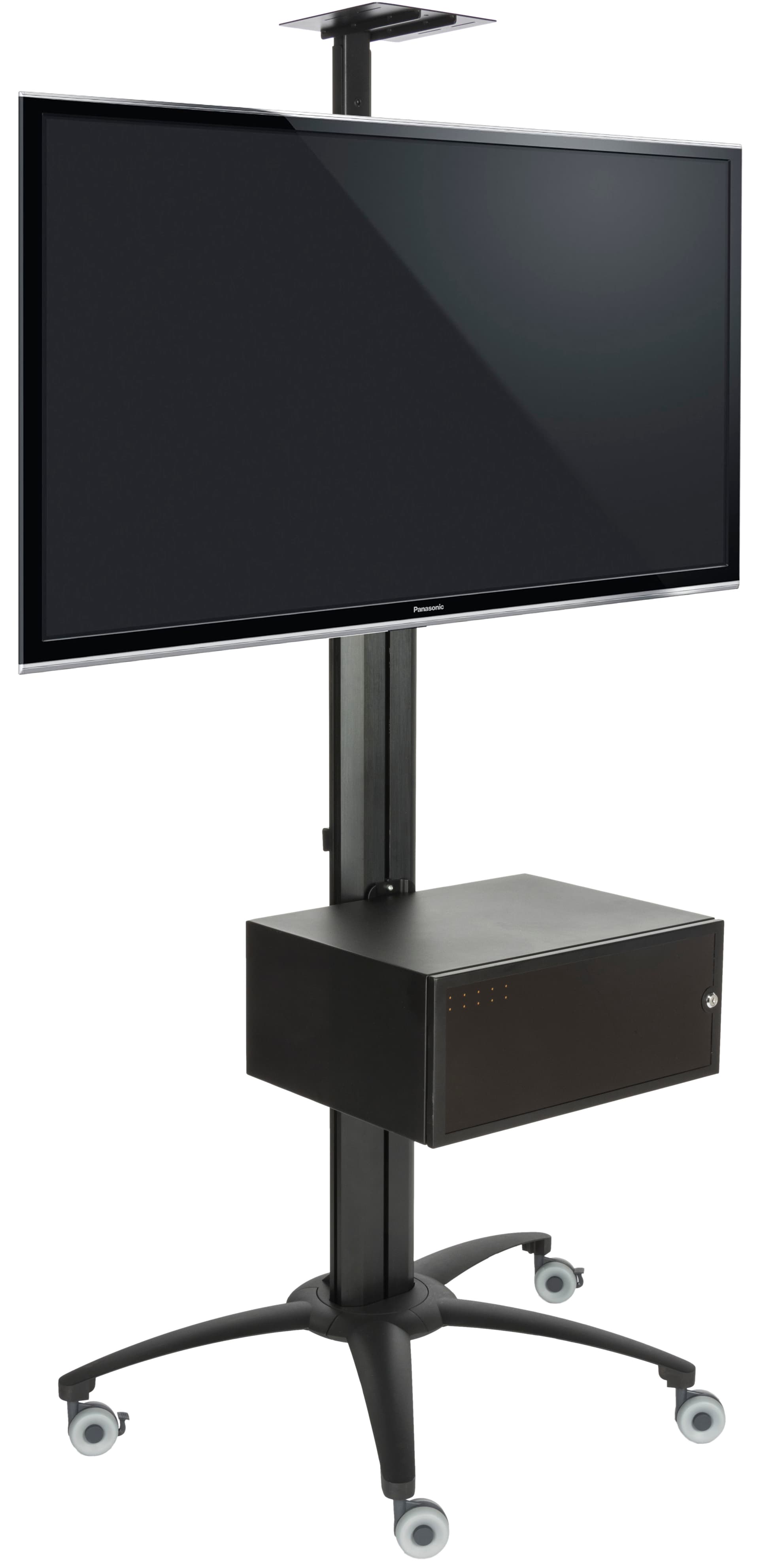 Black Rolling TV Stand With Integrated Power Strip