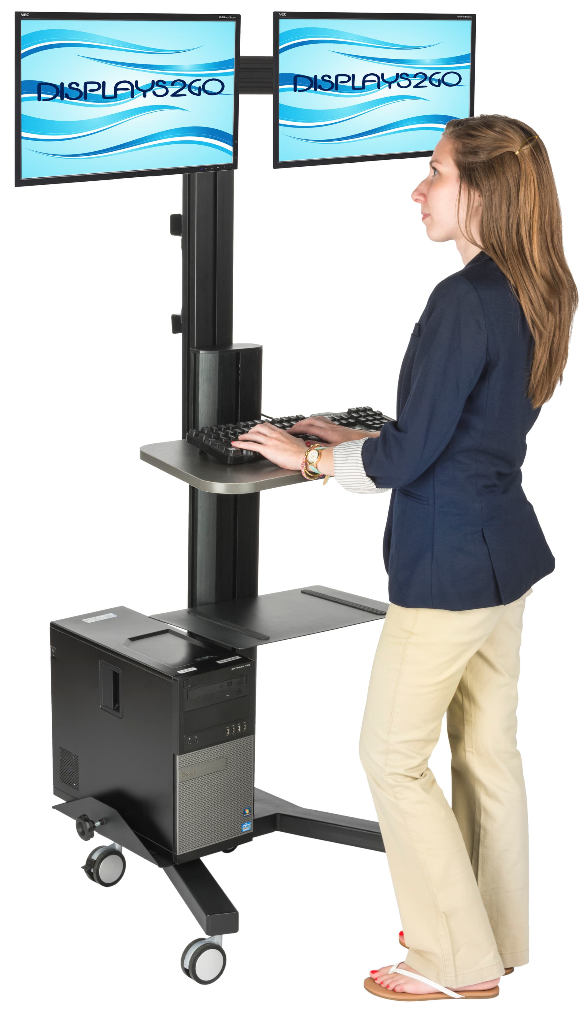 Multi-Monitor Standing Computer Cart, Sit or Stand