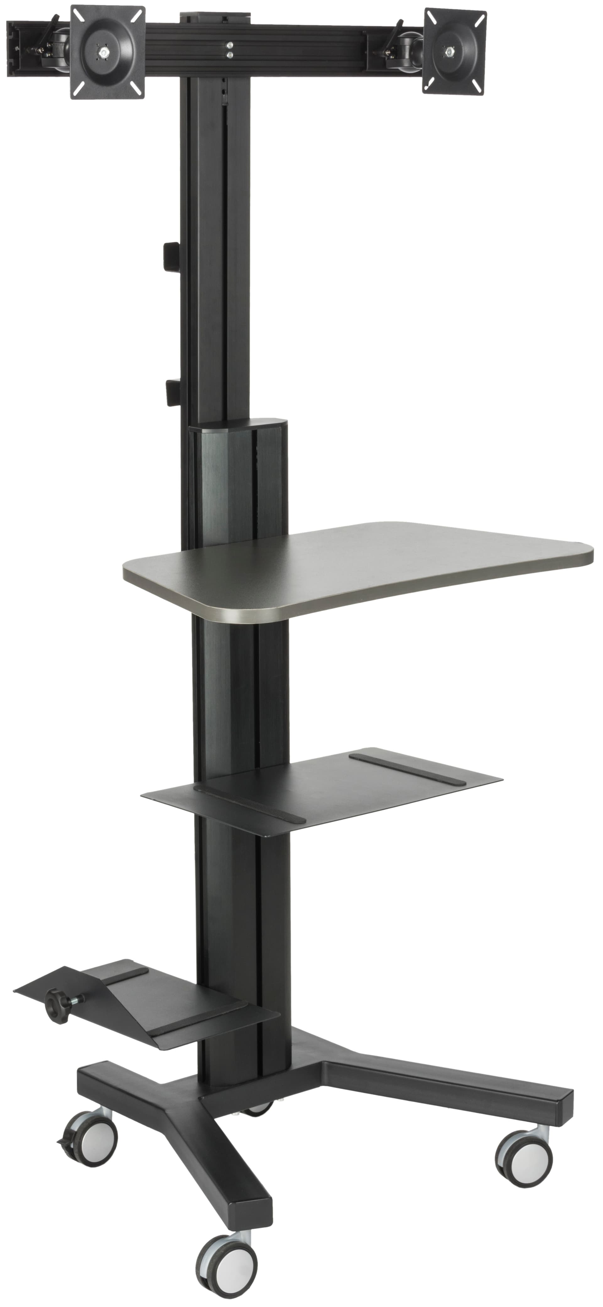Multi-Monitor Standing Computer Cart, Black Finish