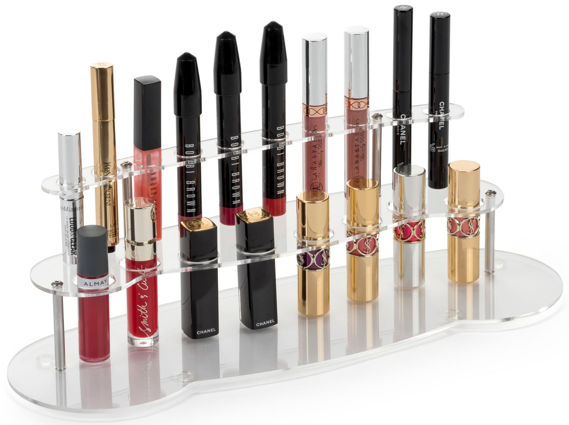 Tiered Acrylic Lipstick Display Rack with Multi-Sized Holes