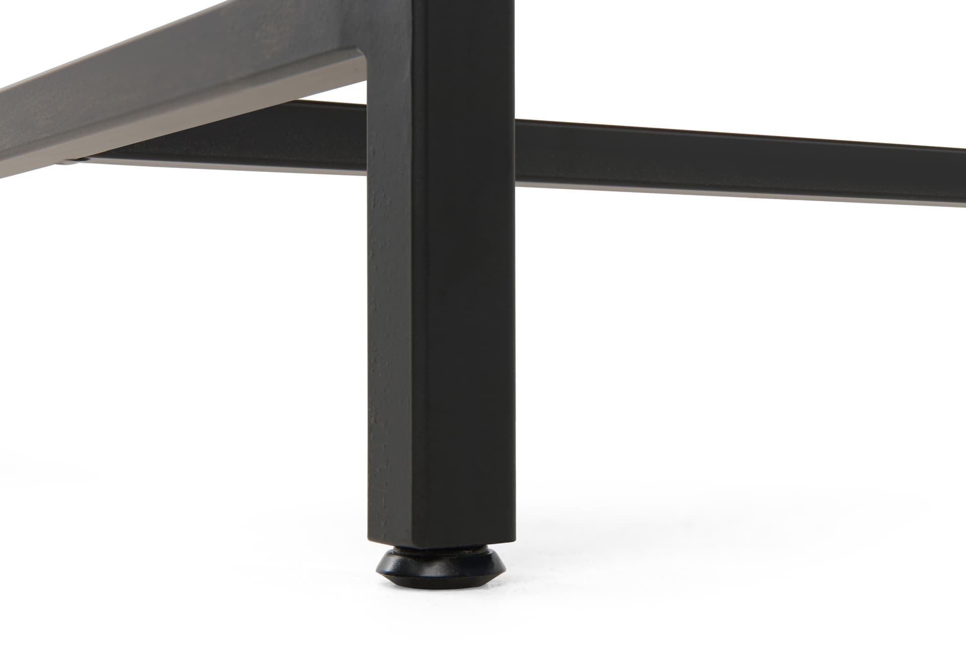 Glass top retail console table with leveling feet for uneven surfaces