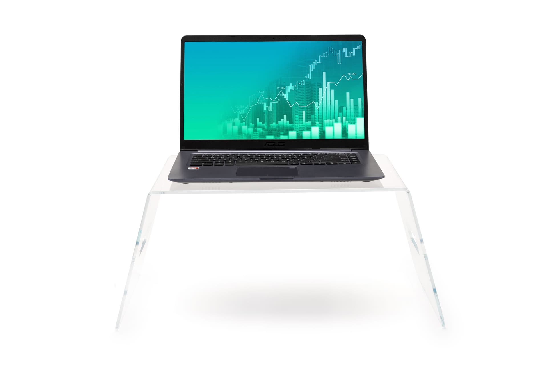 Acrylic laptop riser with bed tray clearance 