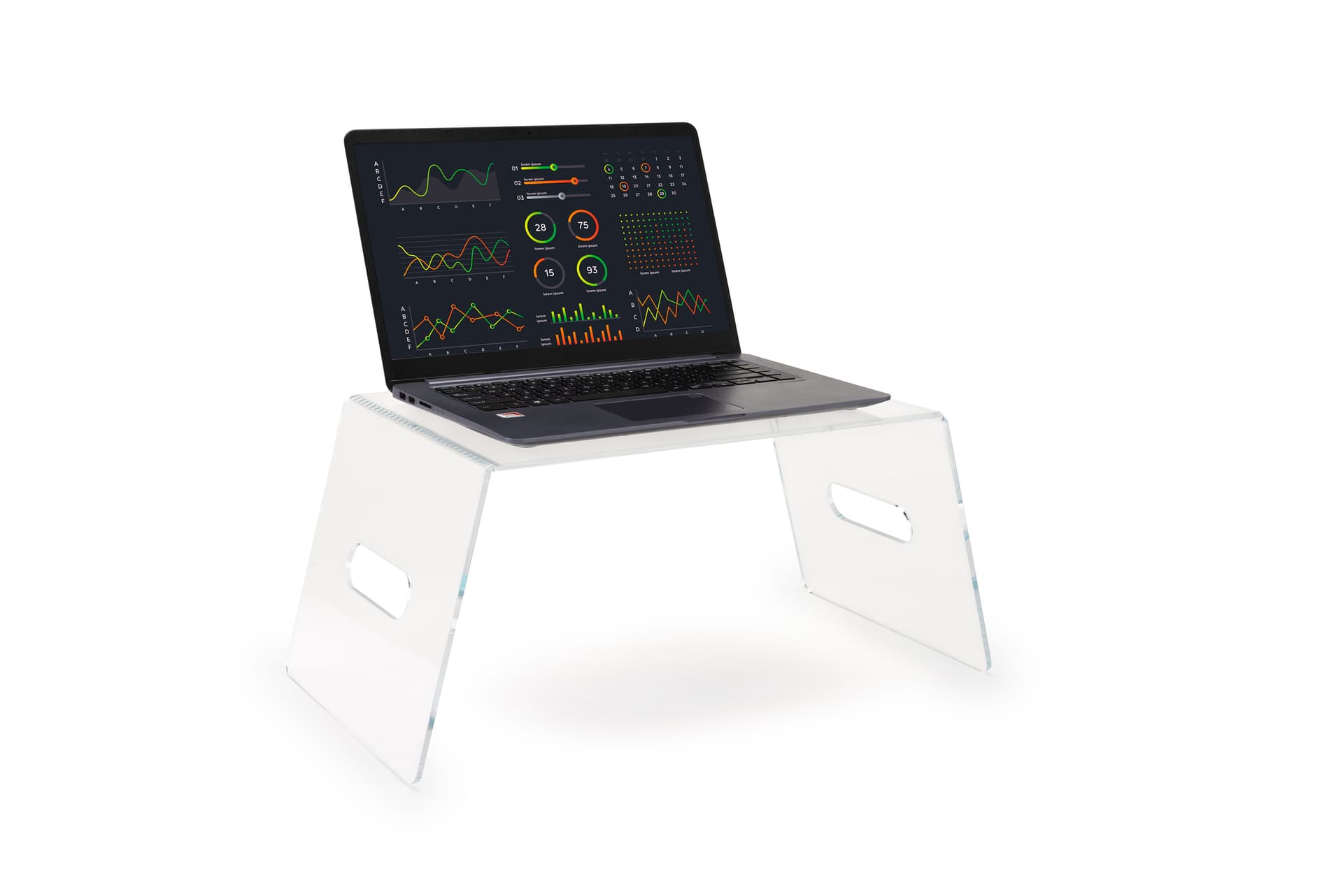 Acrylic laptop riser with 16.5 x 9.5 surface area