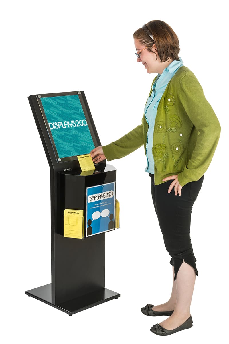 Lockable Black Sign Stand with Charity Box