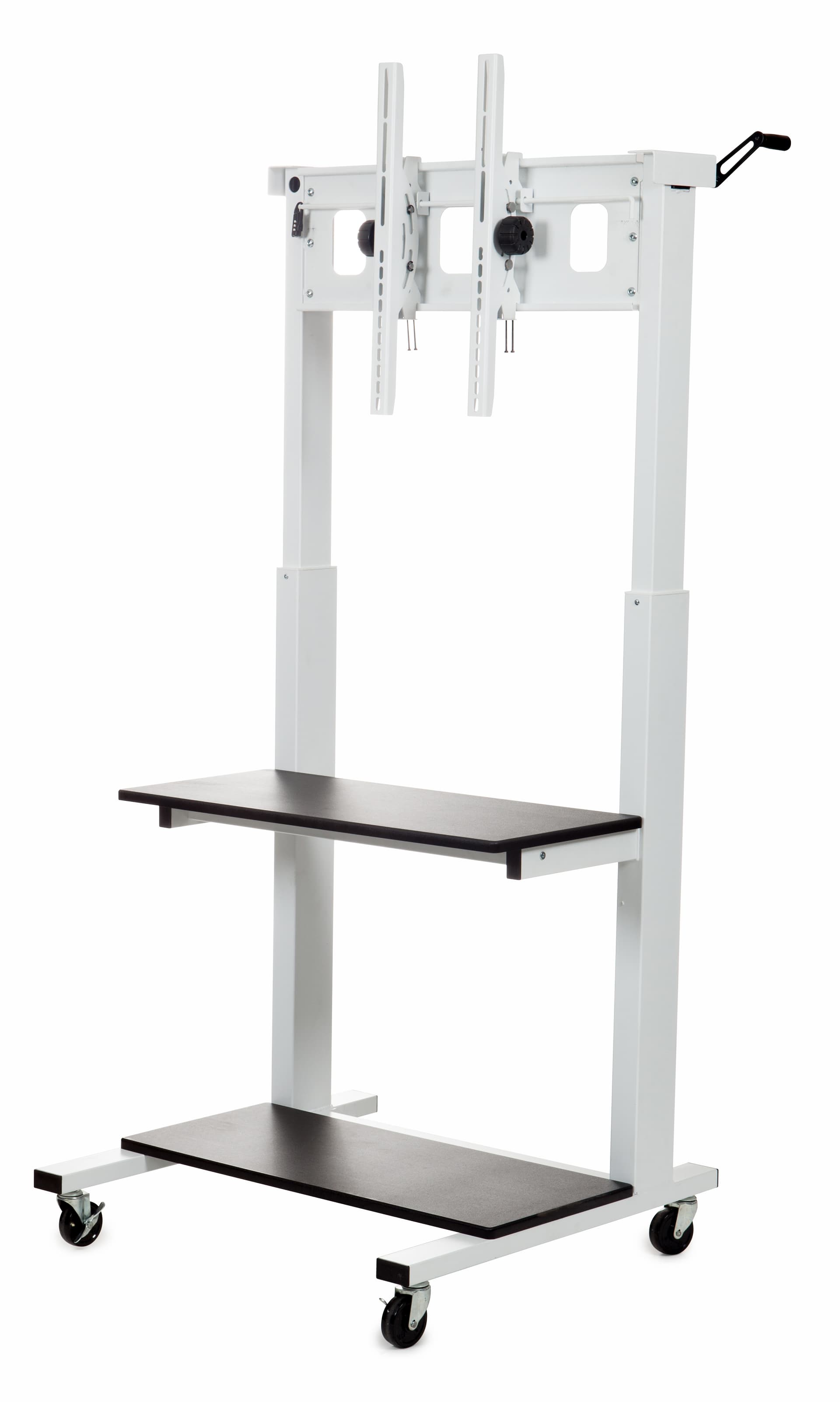 White and Black Crank Adjustable TV Cart