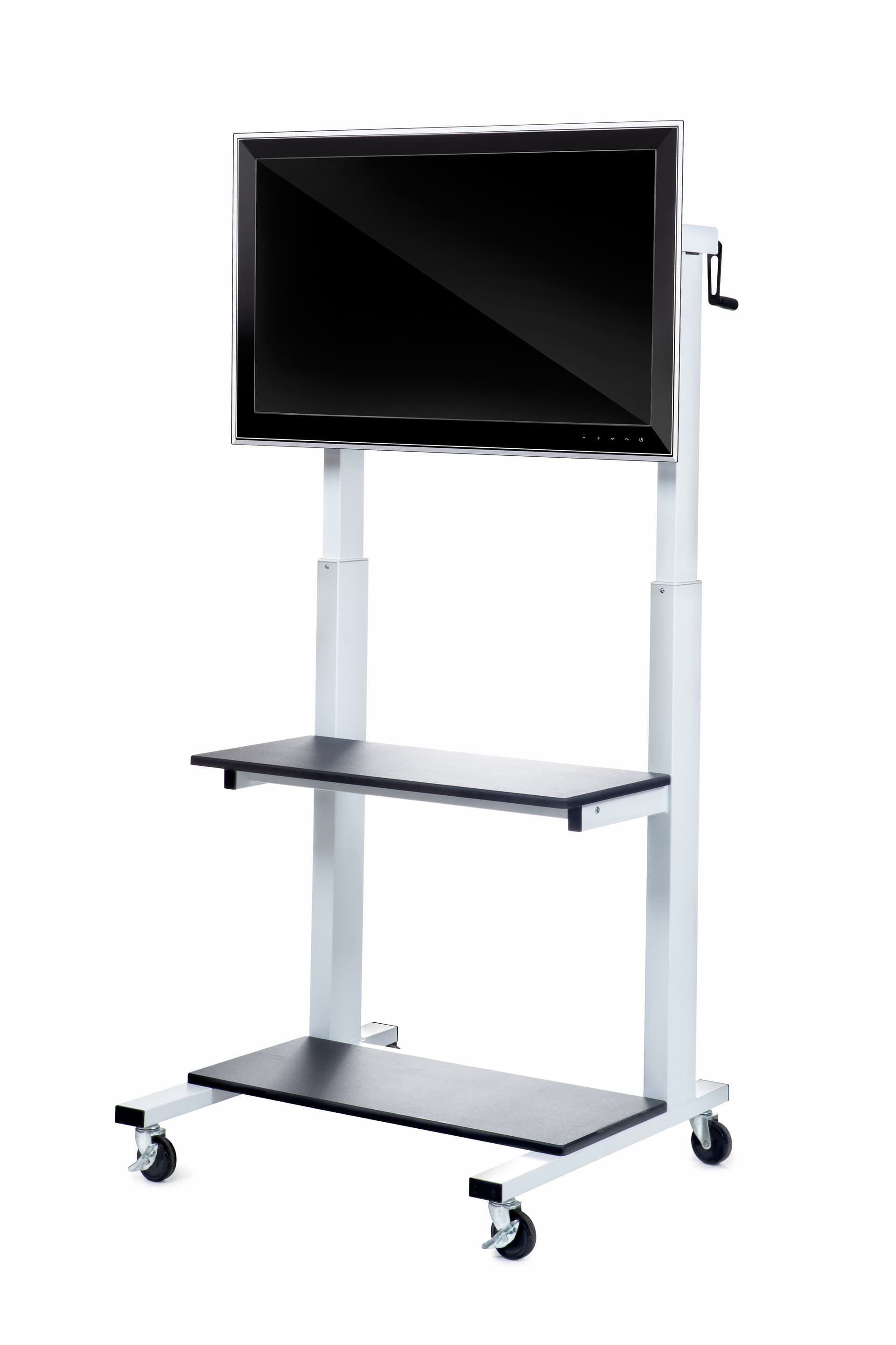 Storage Shelved Crank Adjustable TV Cart
