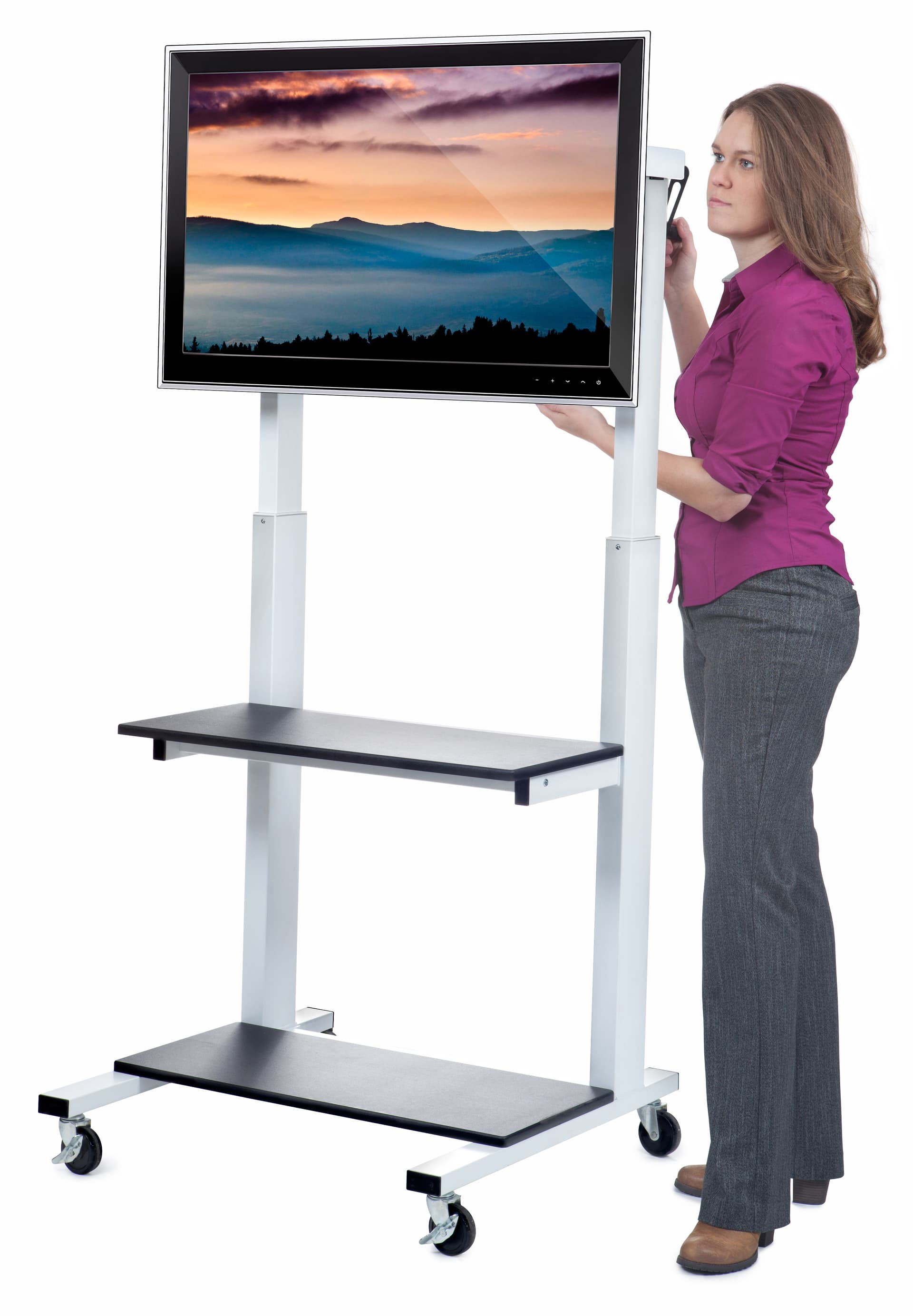 Industrial Crank Adjustable TV Cart