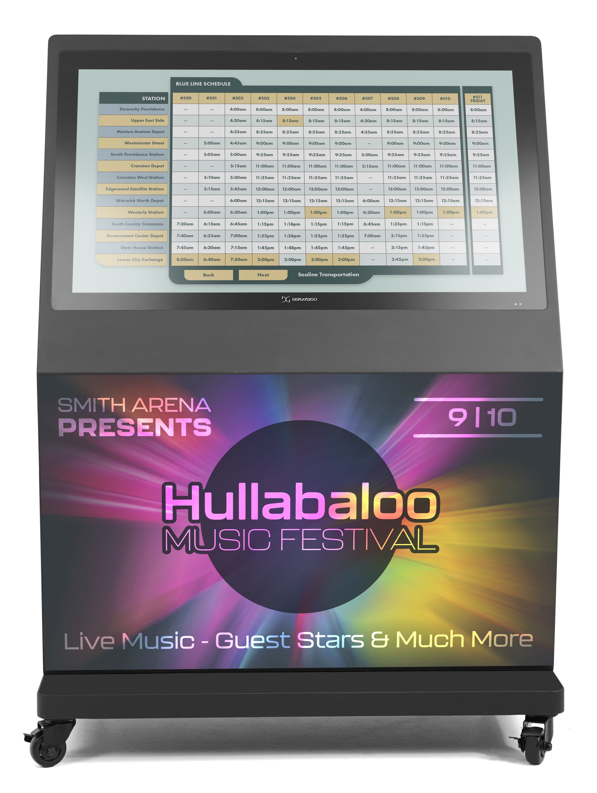 Magnetic Graphic for DW043TLGC being showcased on the front of the 43 inch outdoor digital touch screen kiosk