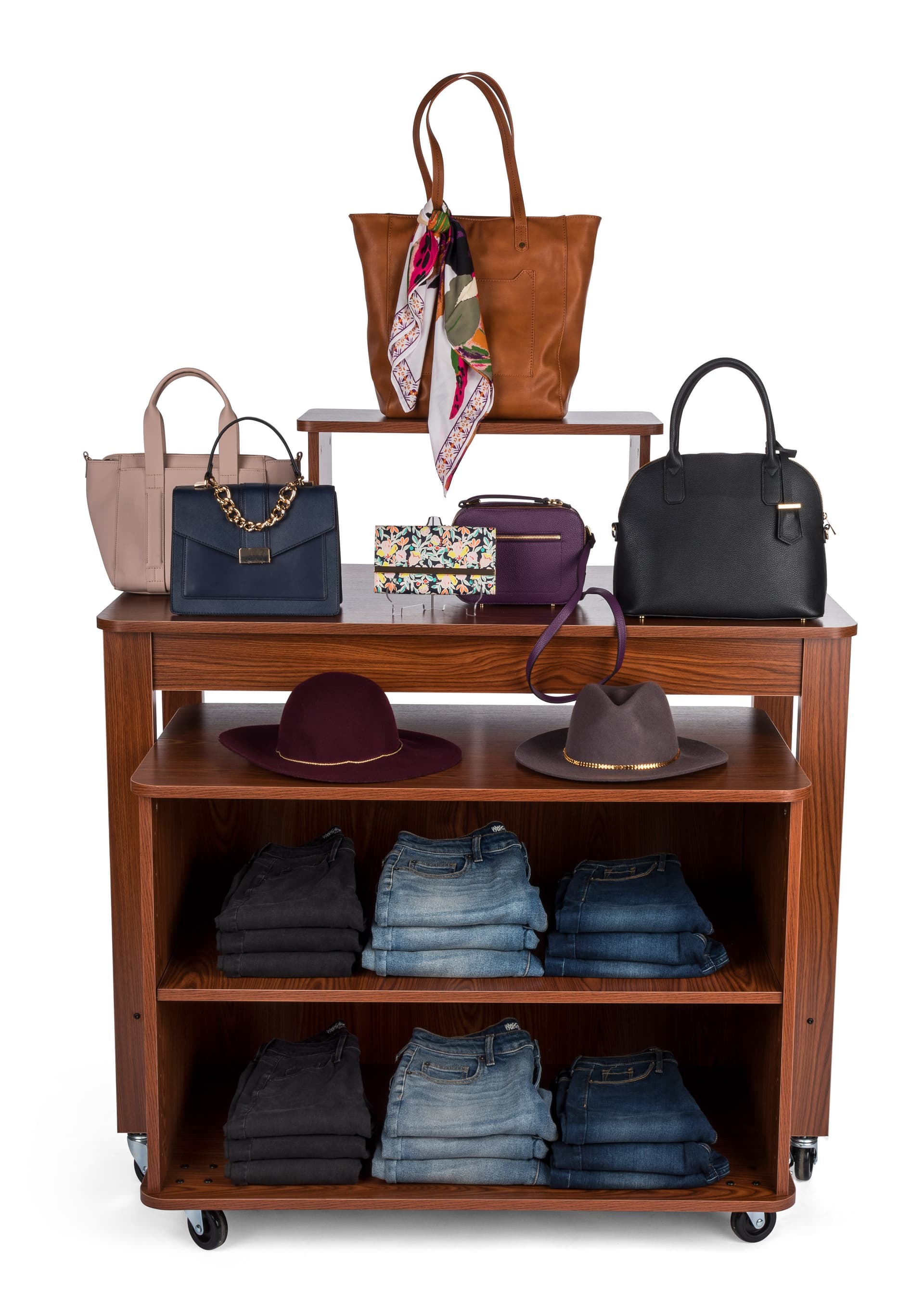 Nested Table Display Shelves | Two-Piece Set w/ Brown Finish | Displays2Go