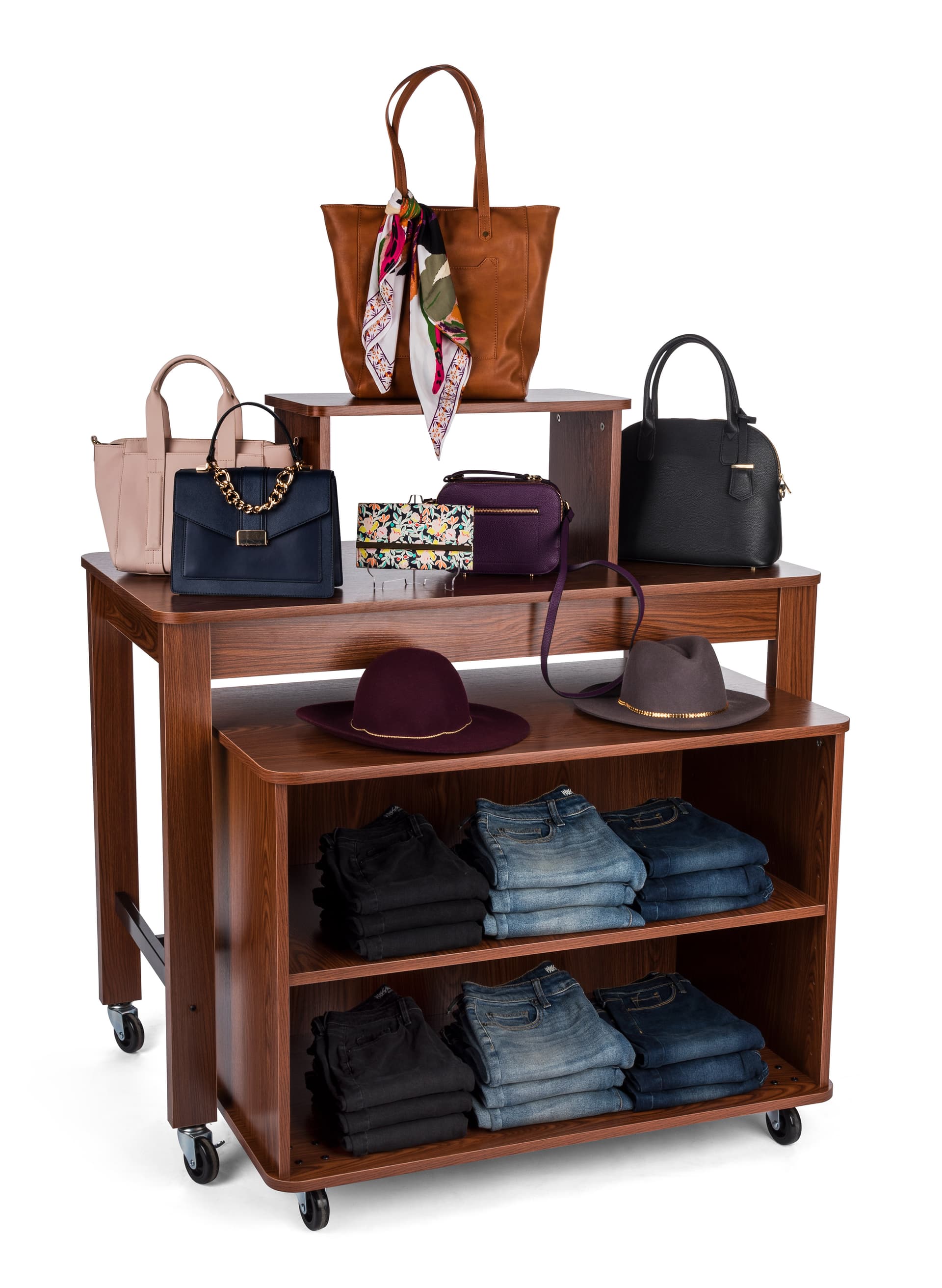Nested Table Display Shelves | Two-Piece Set w/ Brown Finish | Displays2Go