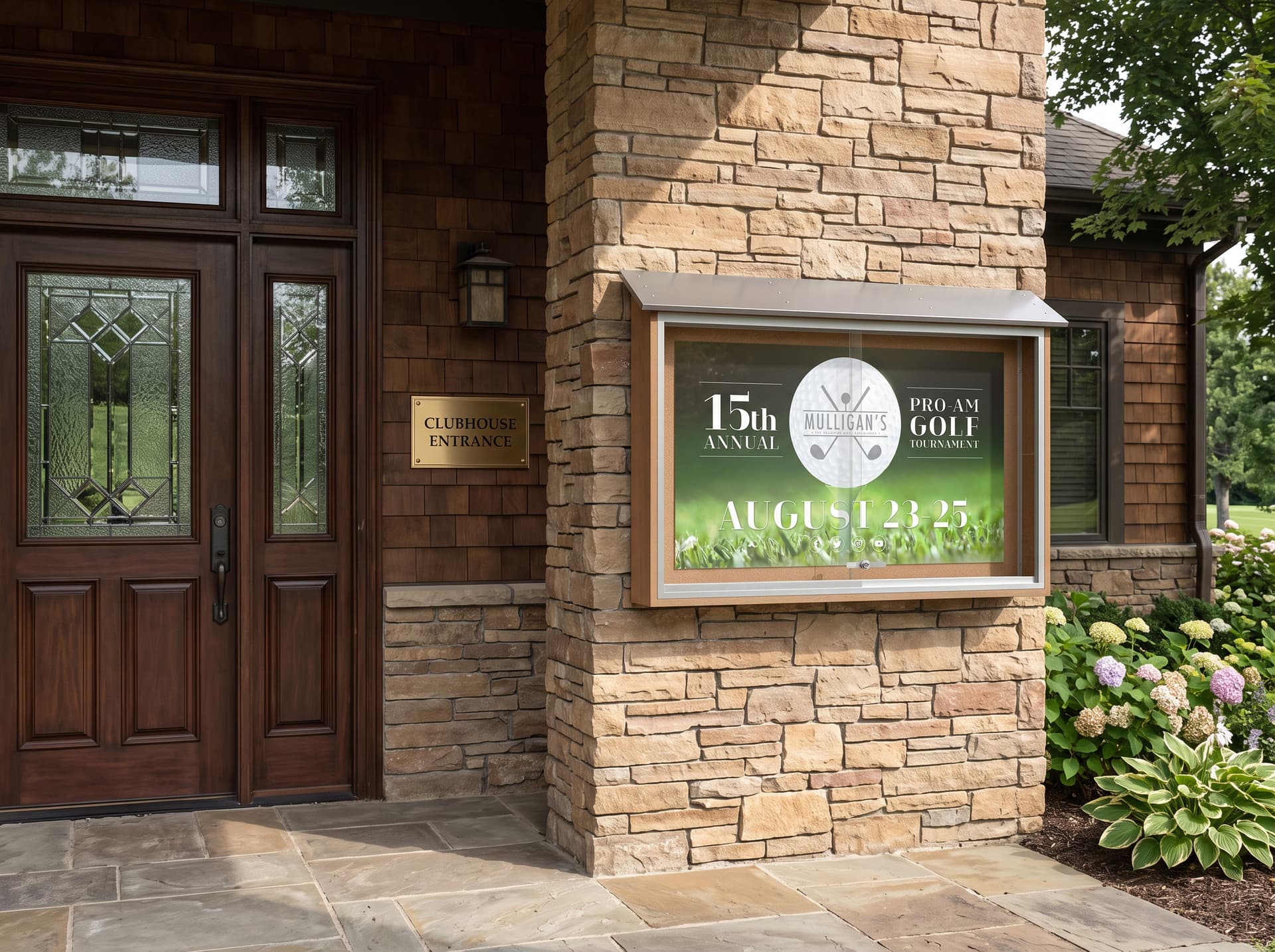 Outdoor bulletin board being showcased outside a country club