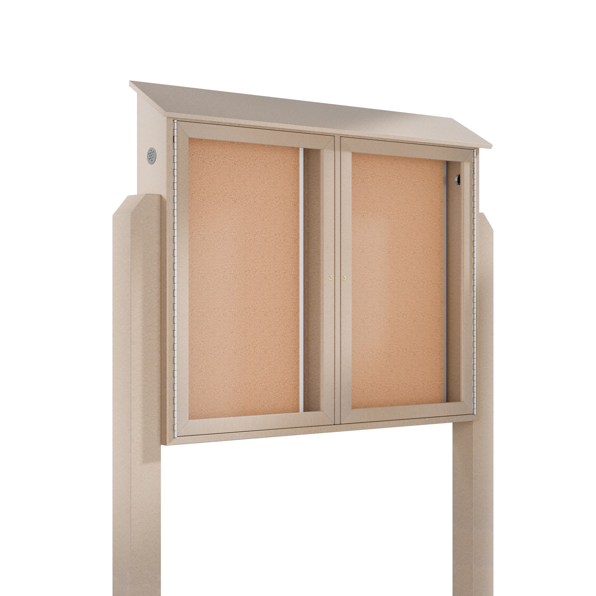 Free standing outdoor bulletin board made with recycled polyethylene and cork