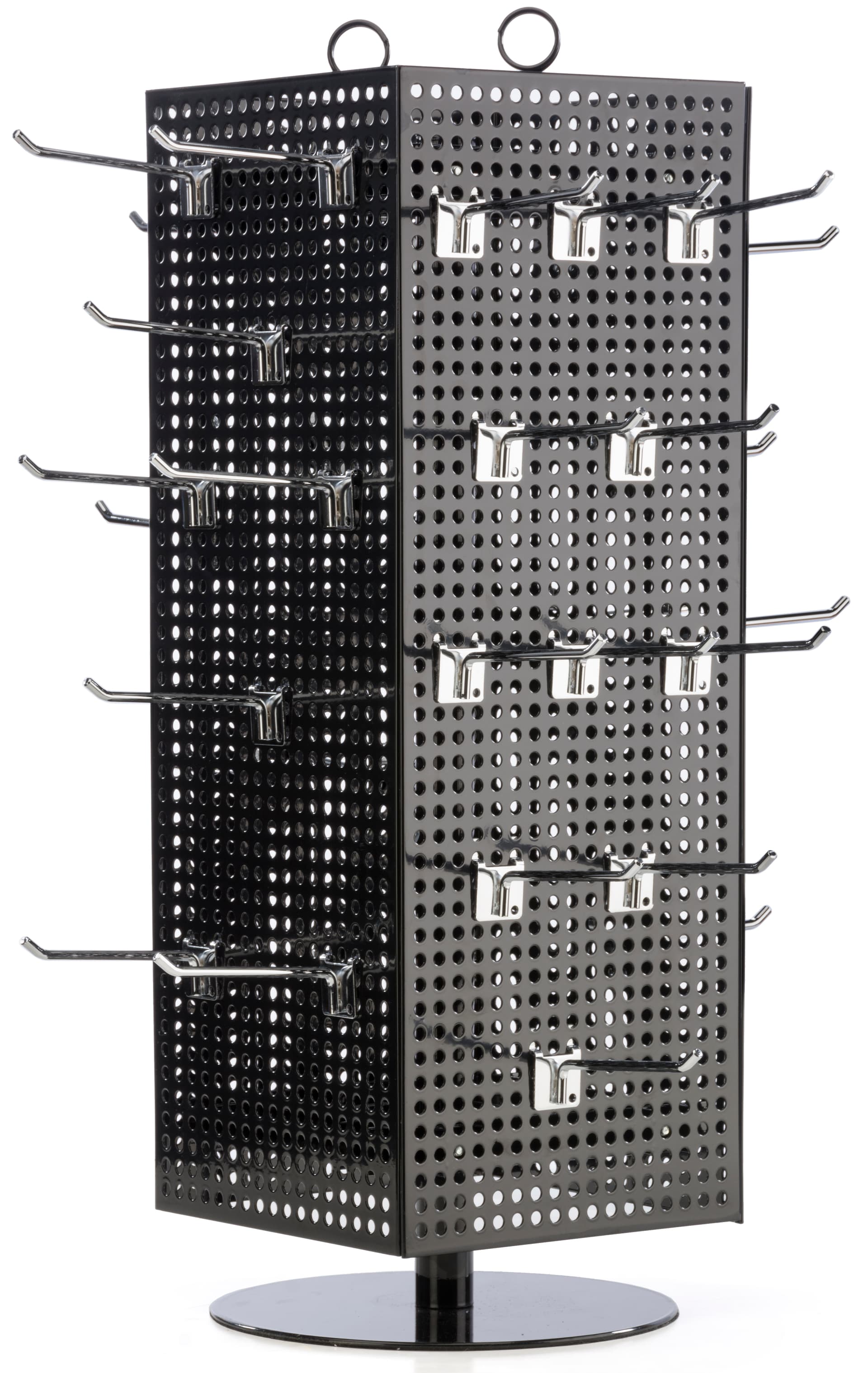 Countertop Pegboard Display with Chrome Hooks & Round Base
