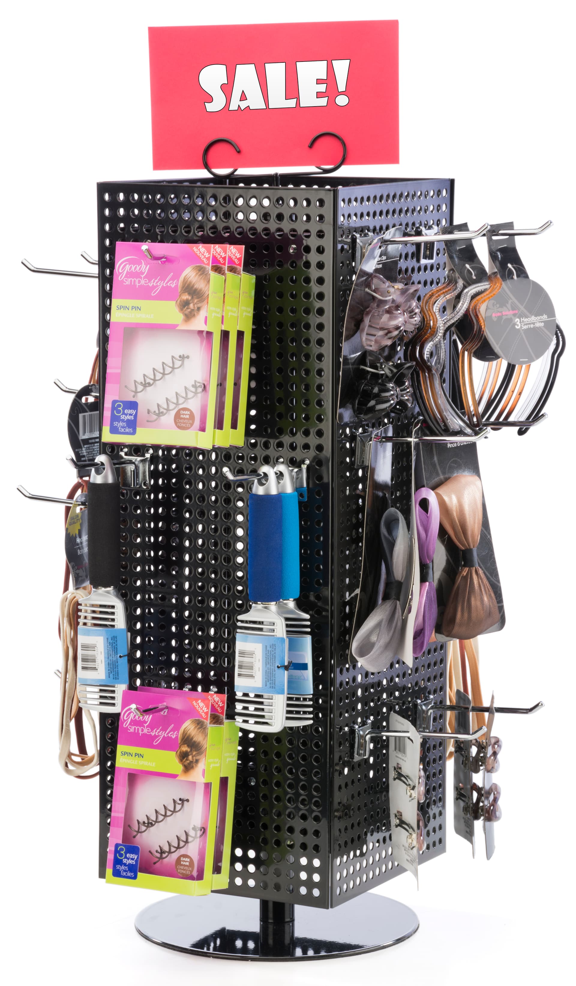 Countertop Pegboard Display with Chrome Hooks for Retail Use