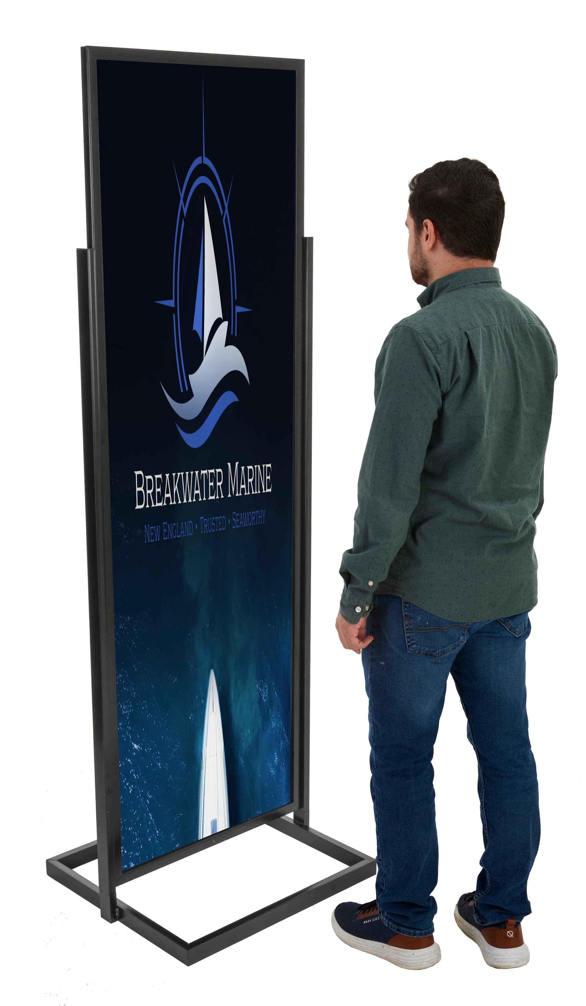 Black 22" x 69" Poster Stand with 2 PVC Non-Glare Lenses