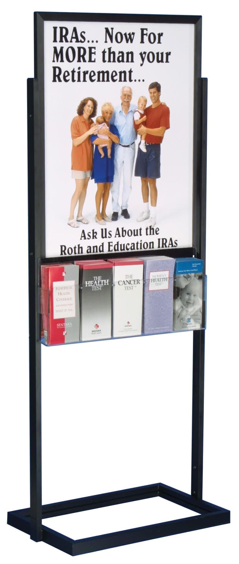 Poster Display Rack: Black Double-Sided w/5 Brochure Holders