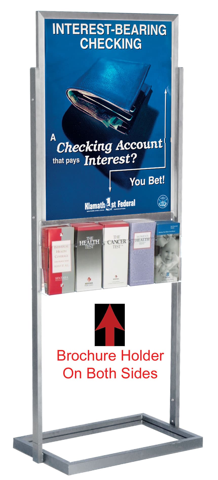 Poster Display Fixture Silver Double-Sided With 10 Brochure Holders
