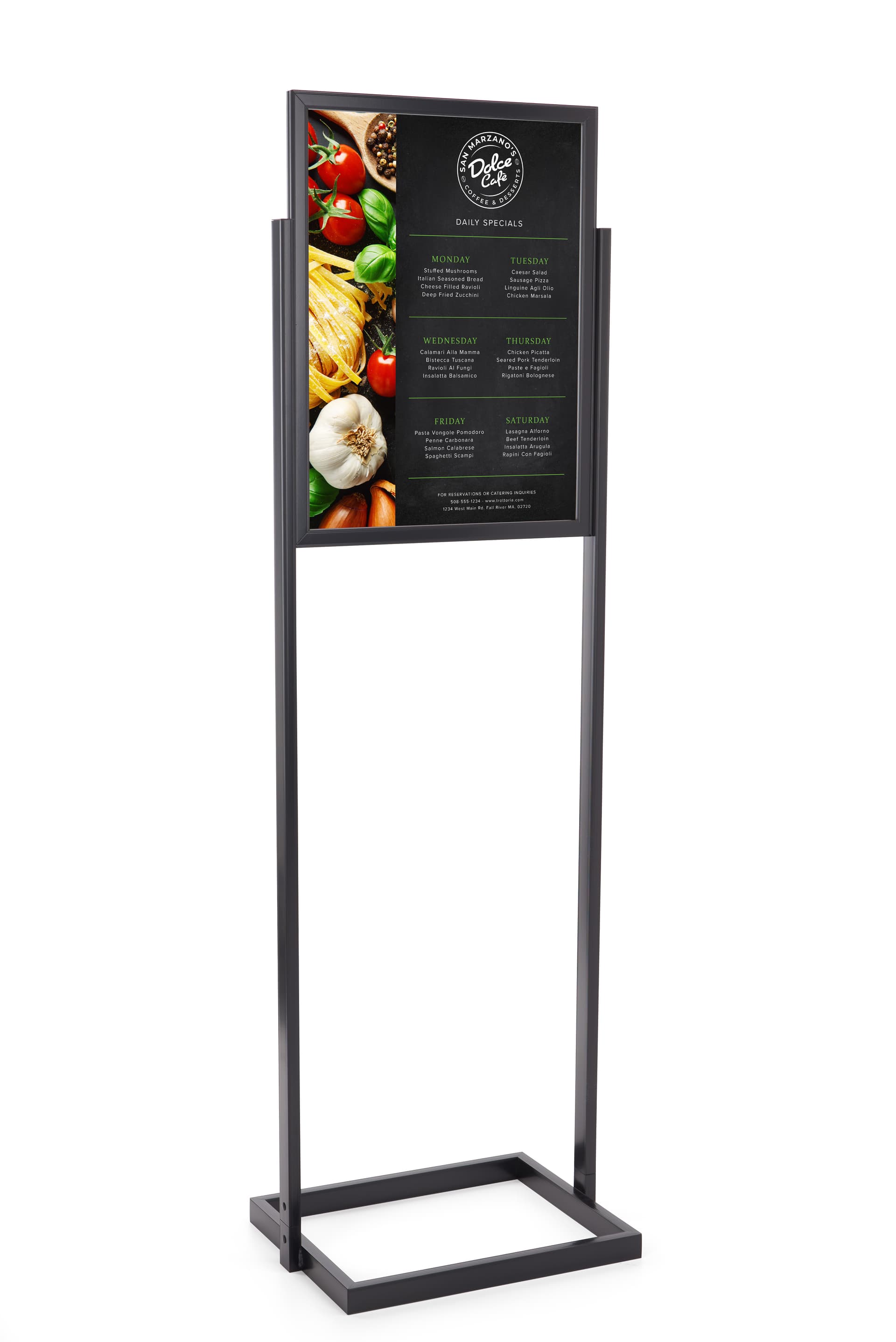 Poster display stand with double sided design