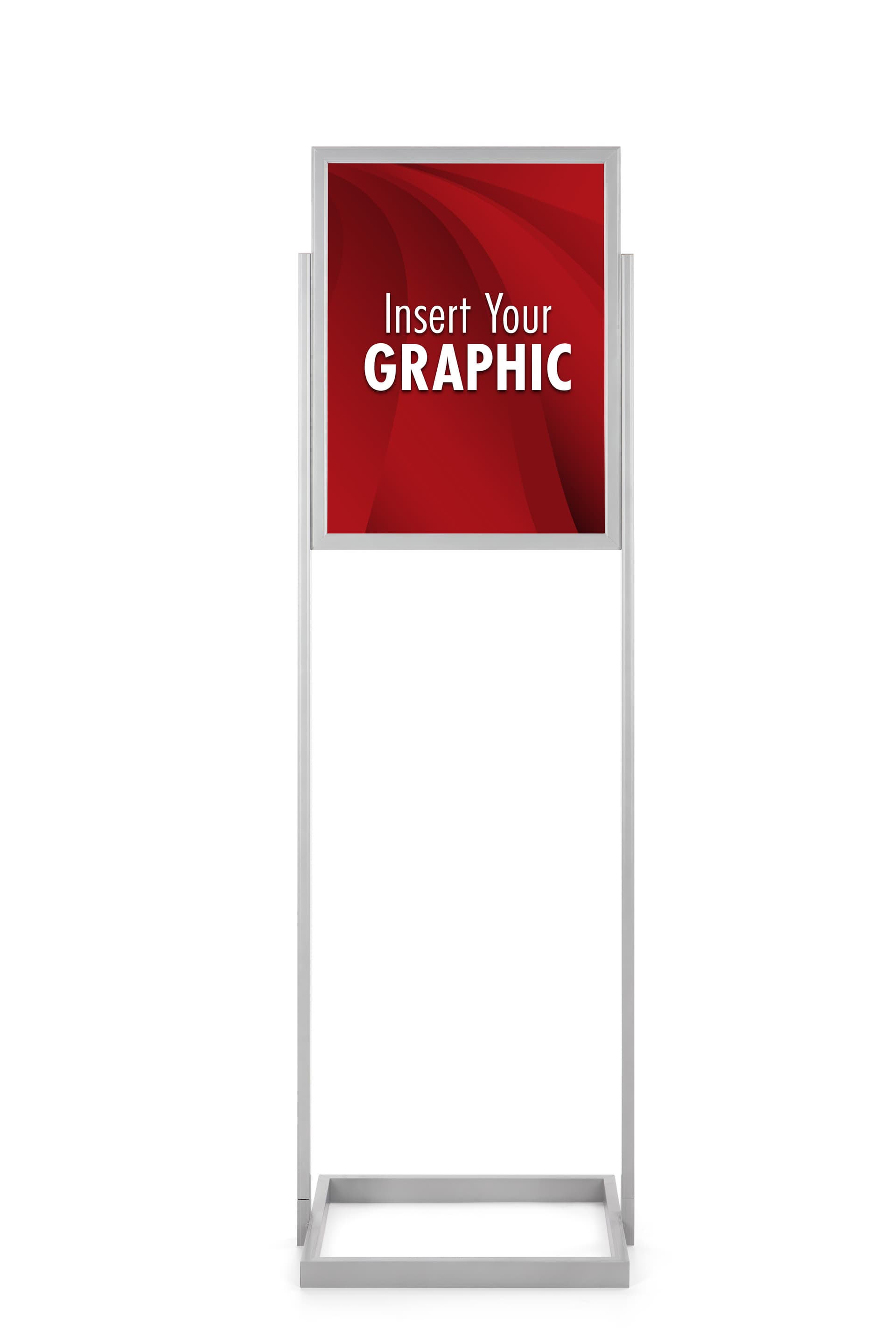 Silver 18" x 24" poster display stand with 2 non-glare PVC lenses with backer