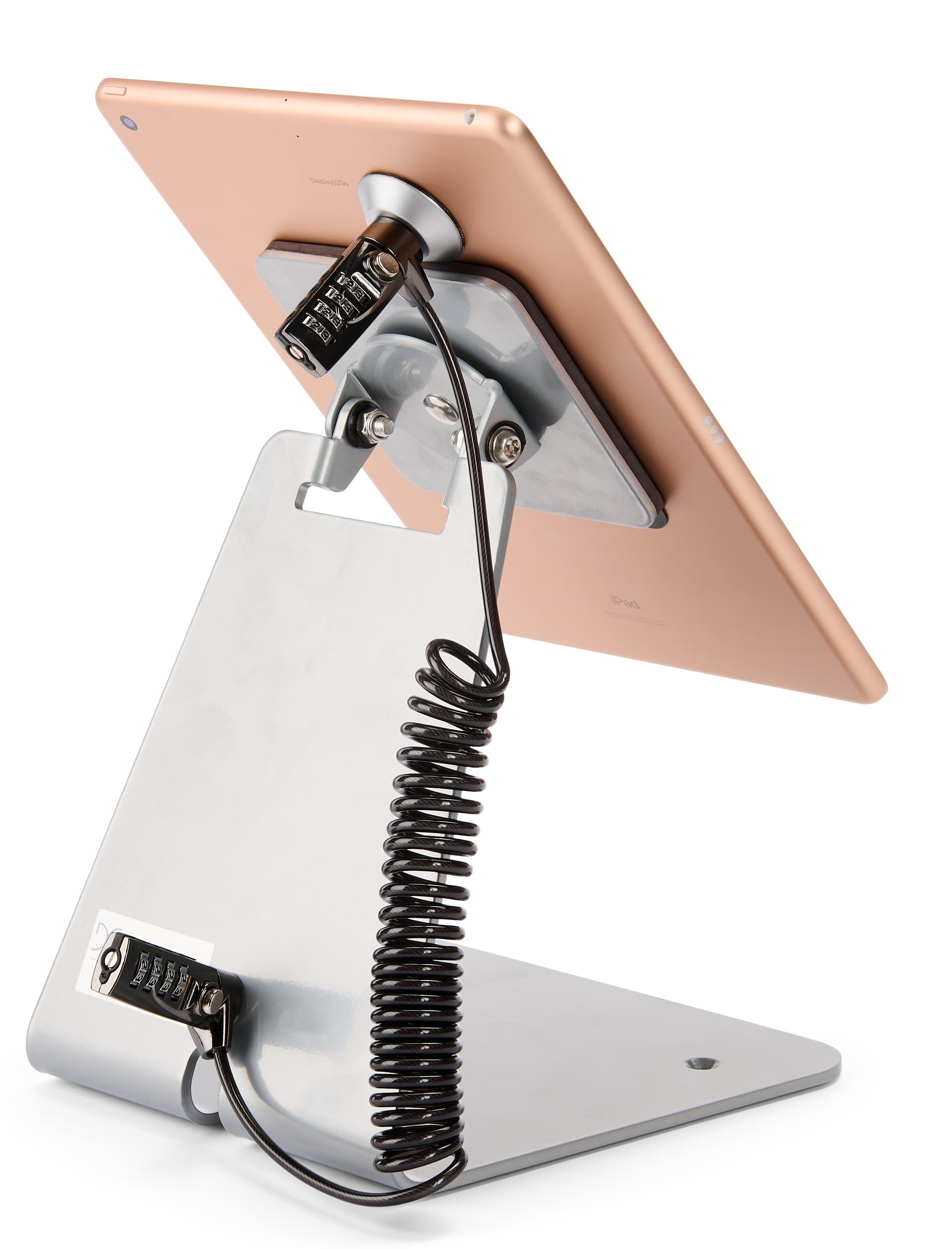Magnetic tablet stand with coiled cable lock 