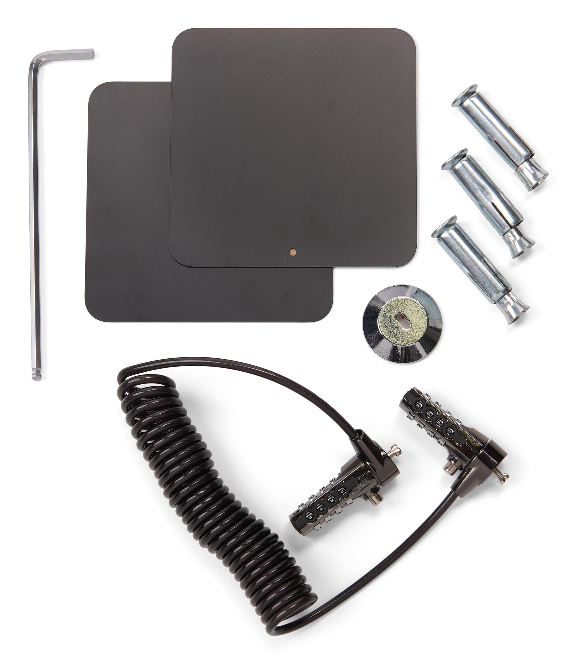 Magnetic tablet kiosk stand with assembly tools
