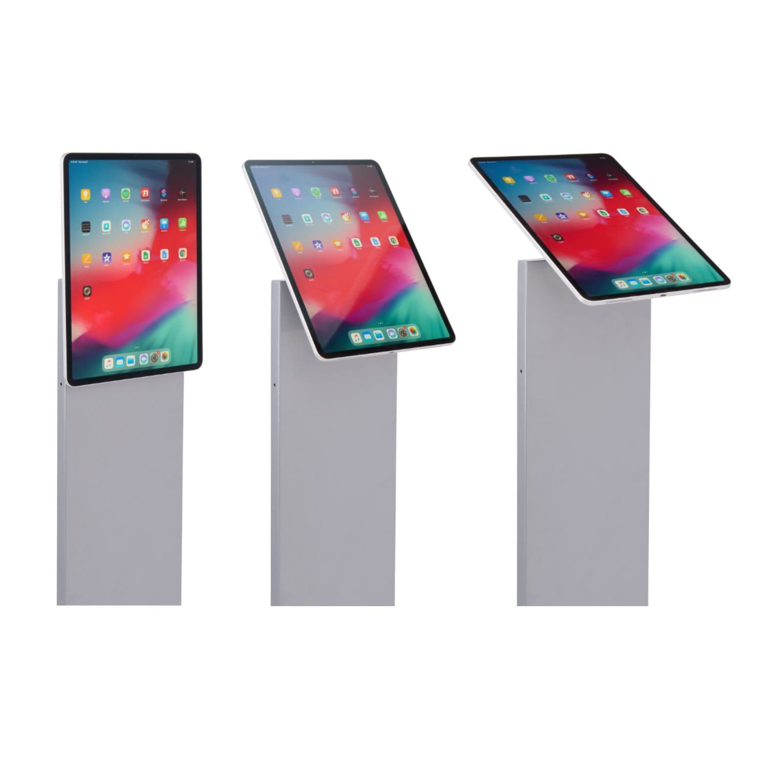 Magnetic tablet kiosk stand with tilting brackets