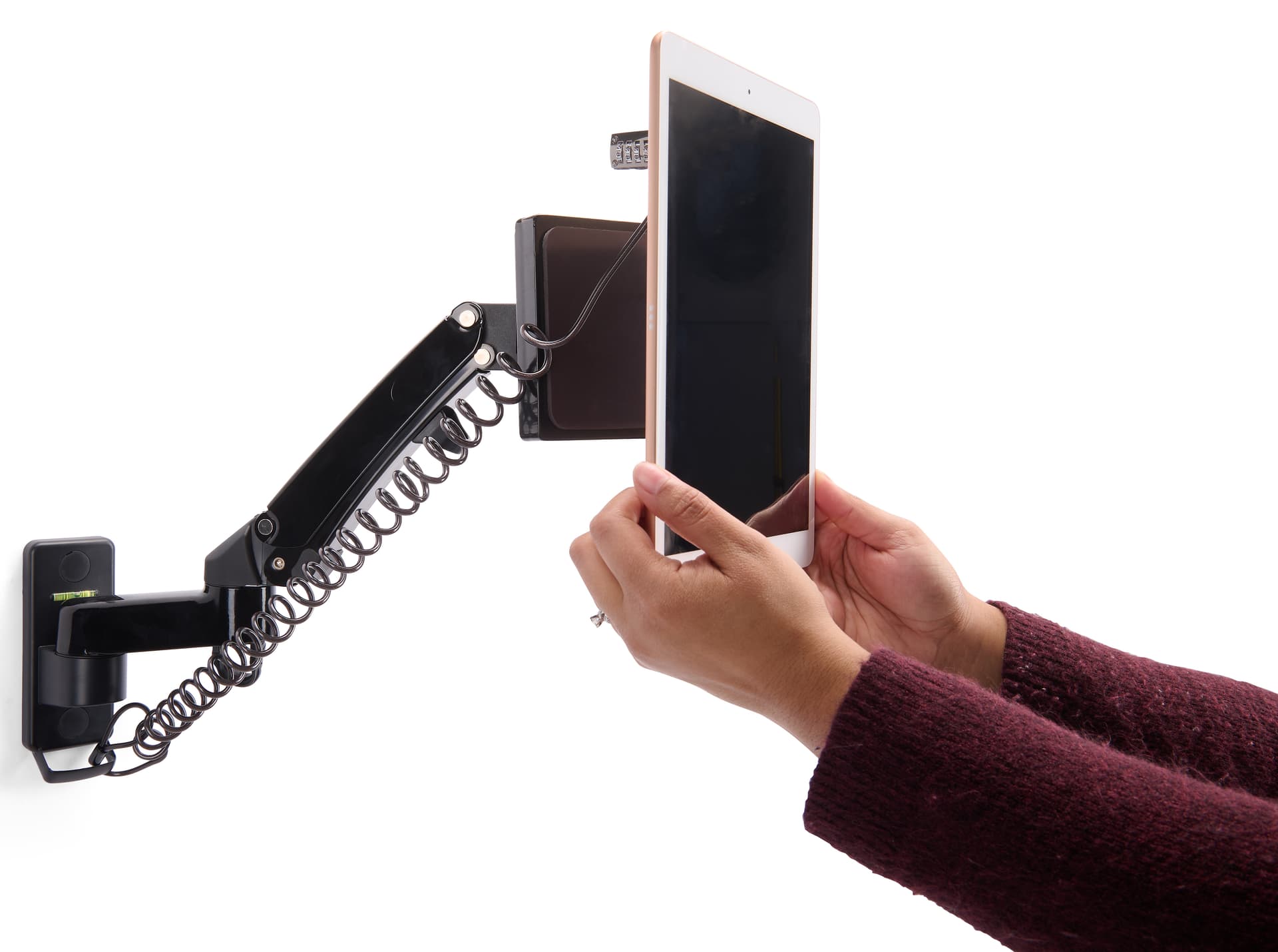Articulating arm tablet mount with magnetic adhesive plates