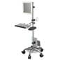 Computer Cart for (1) 27” Screen, 5 Wheels, Keyboard & Mouse Pad, CPU Holder - Silver
