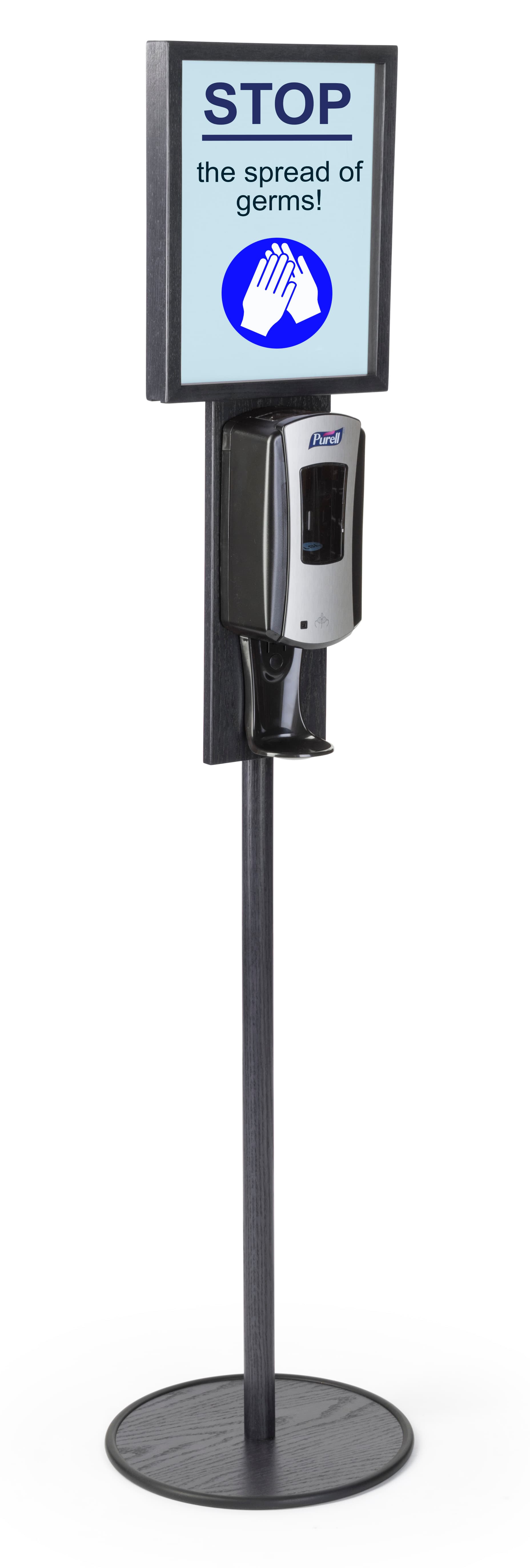 Black Hand Sanitizer Stand Holds Custom Signage