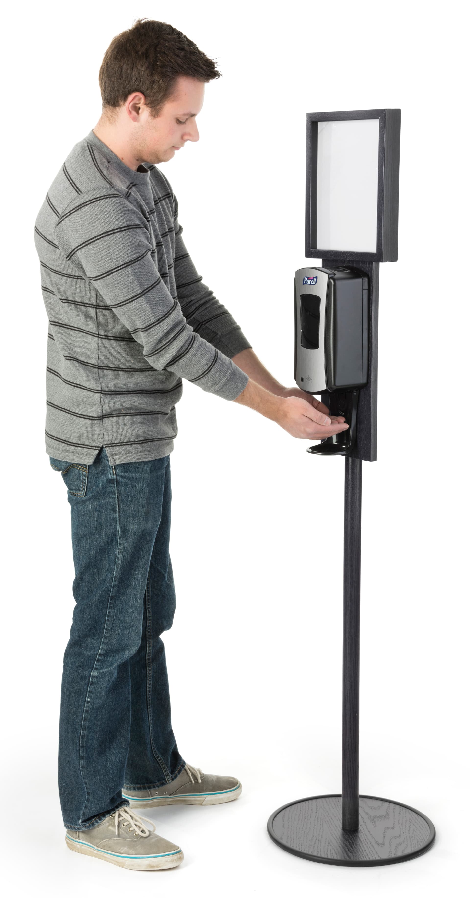 Black Floor Standing Purell Dispenser for Public Places