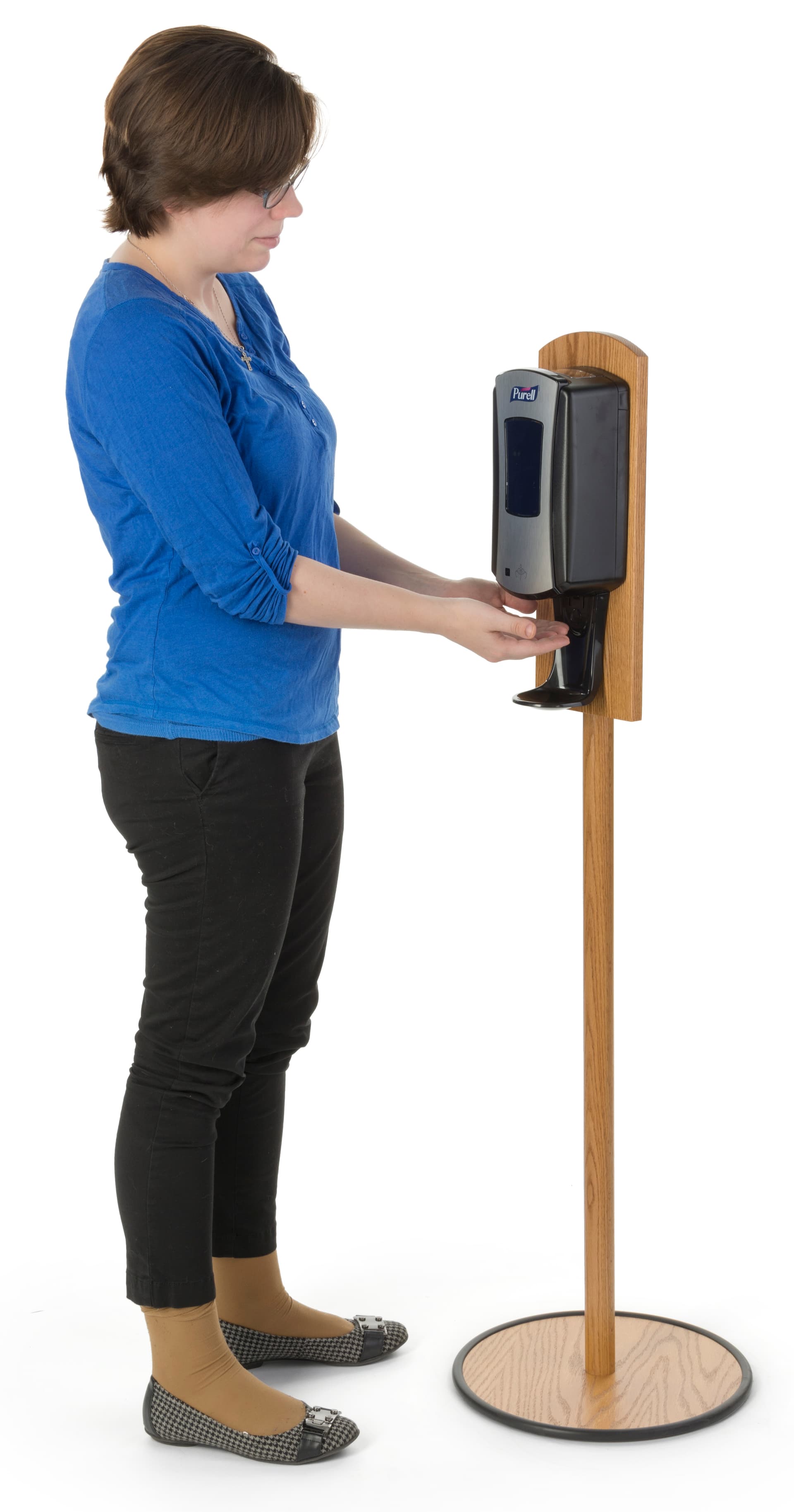 Oak Purell Floor Stand, Touch-Free