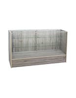 Display counter with locking sliding door