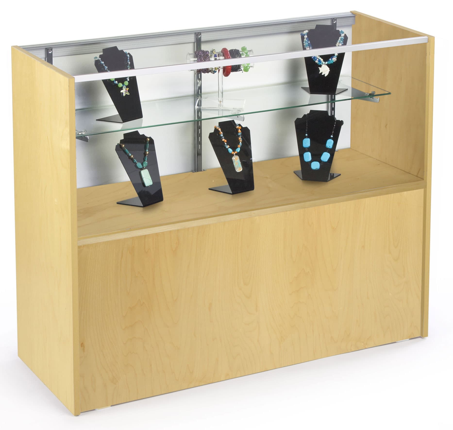 Maple Melamine Store Display Case With Hidden Storage Area