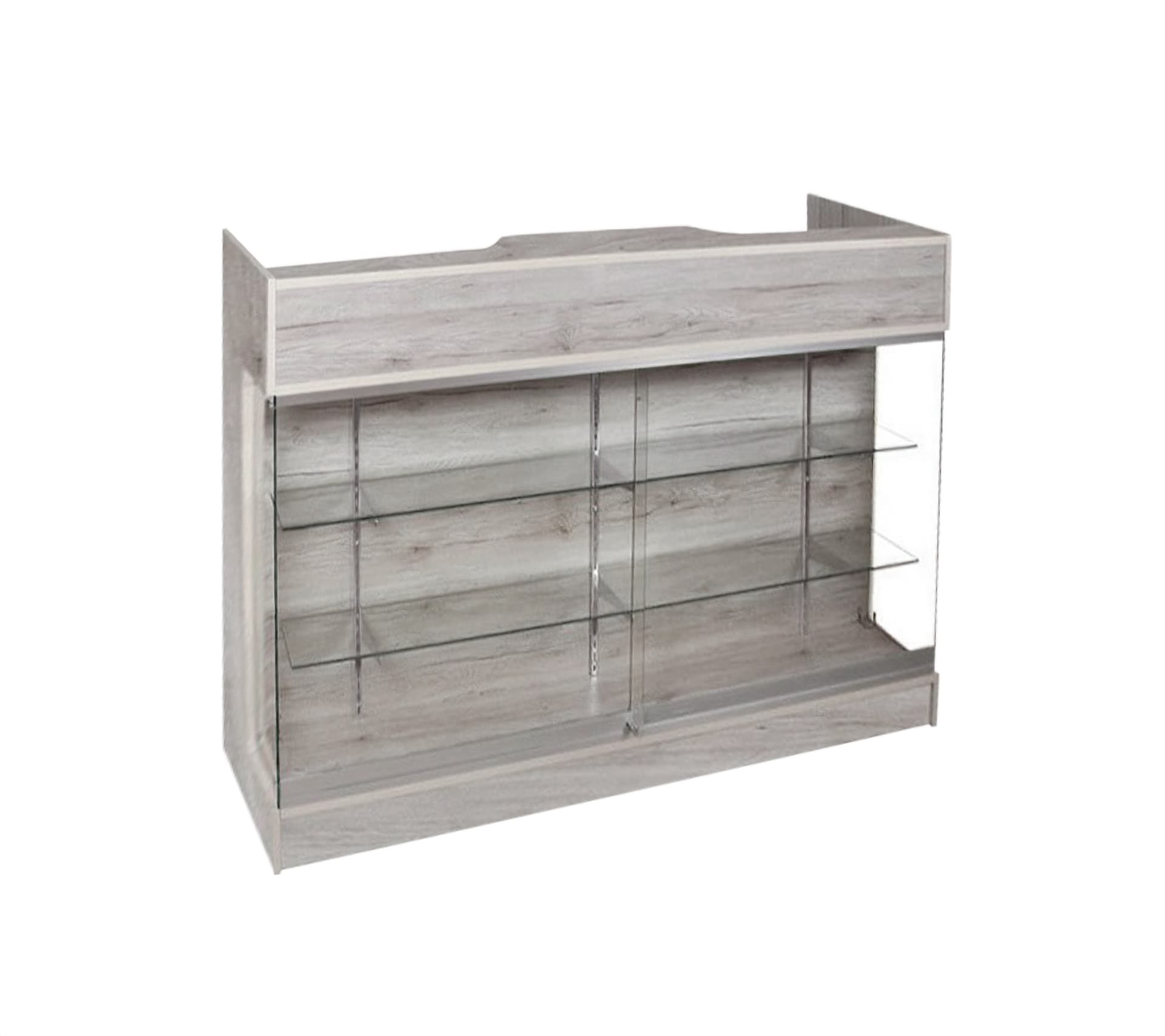 Retail store counter with adjustable shelves