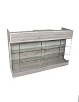 Retail store counter with rear storage
