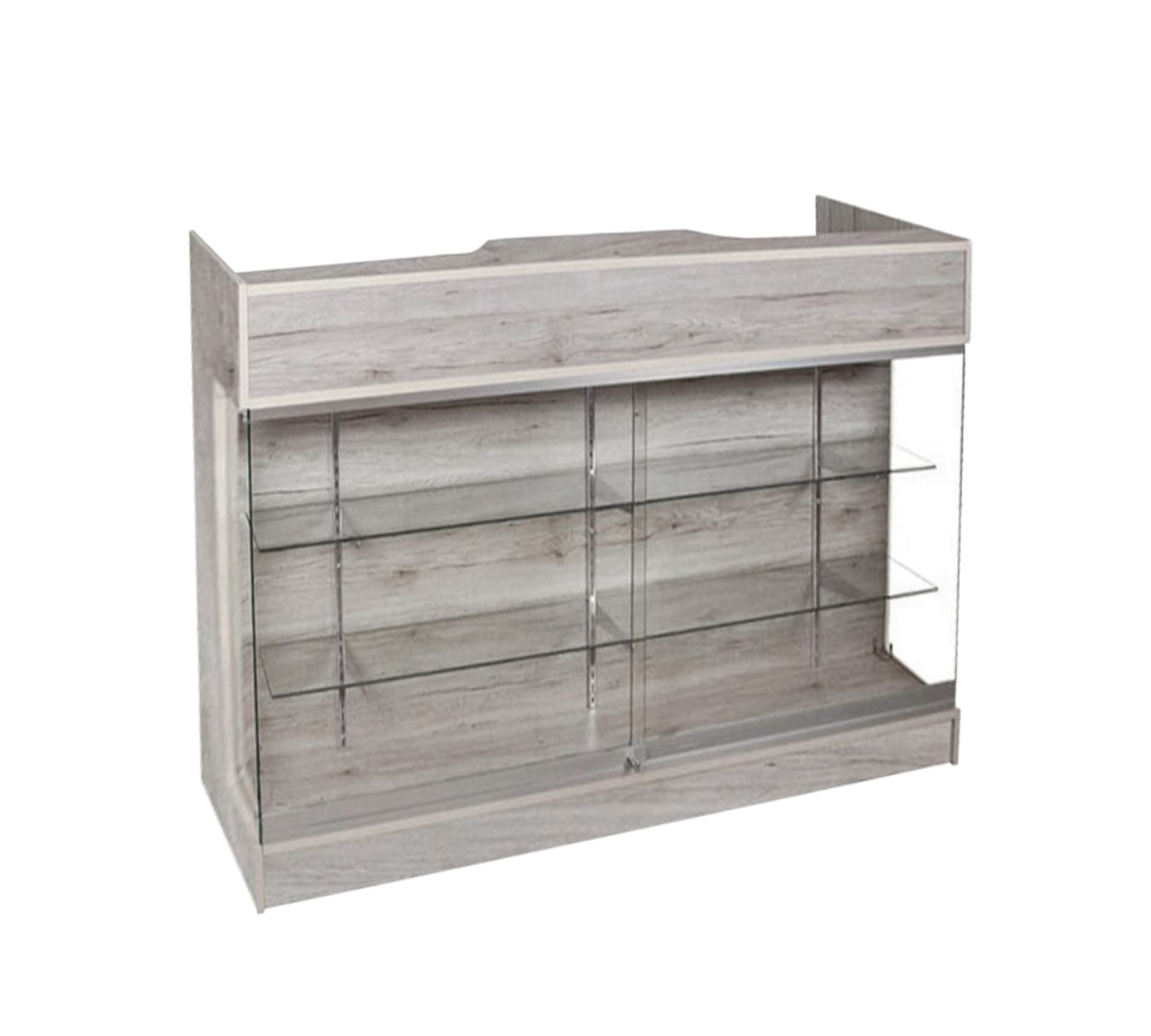 Retail store counter with adjustable shelves