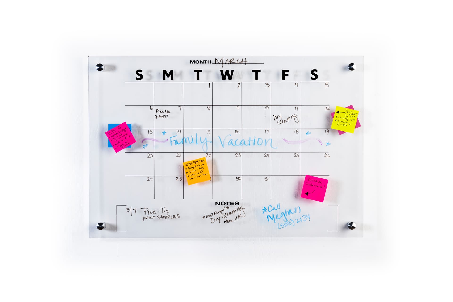 Reusable 30-day calendar whiteboard