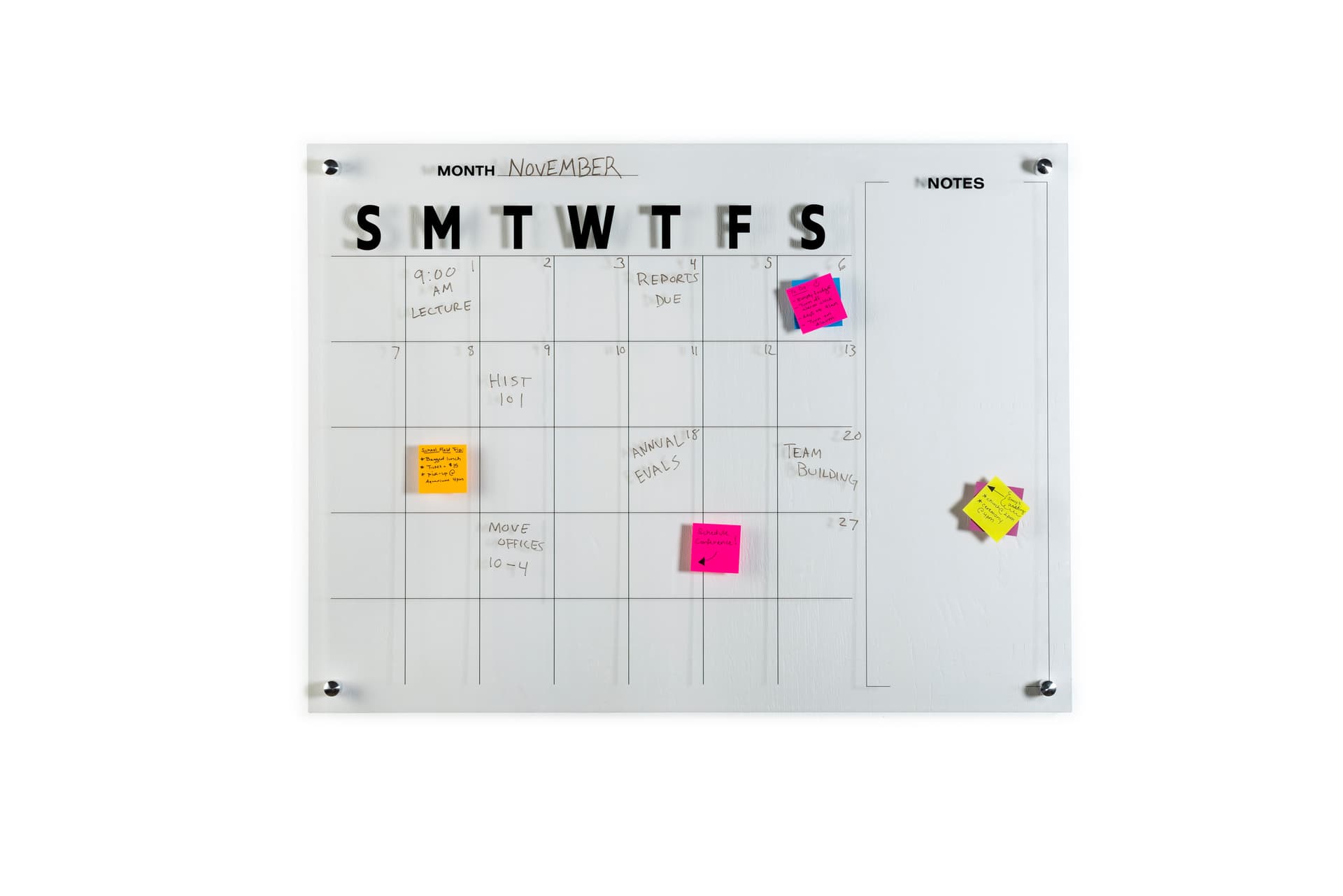 Dry erase marker board calendar with coated surface